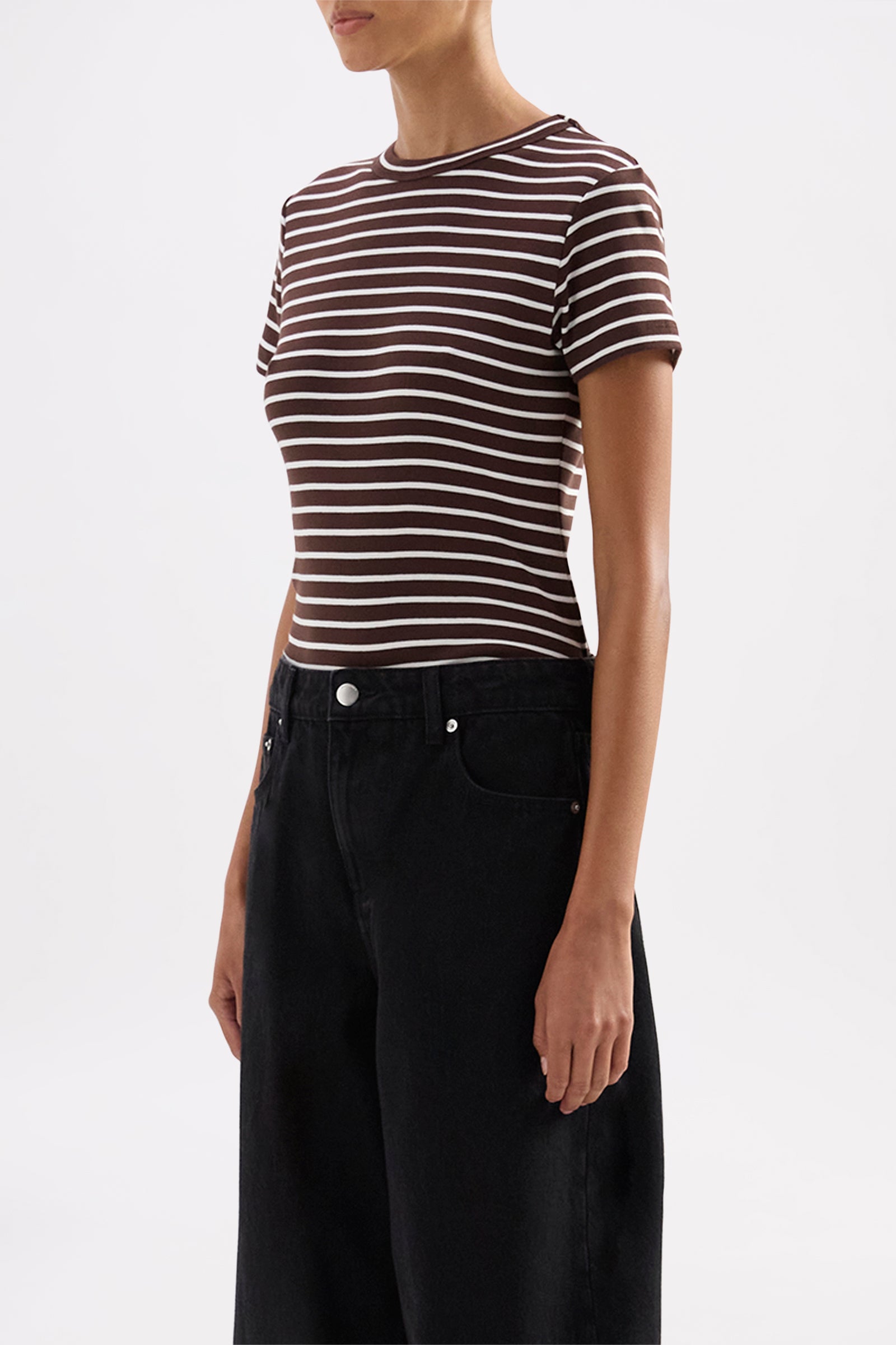 Organic Stripe Baby Tee Choc Stripe 