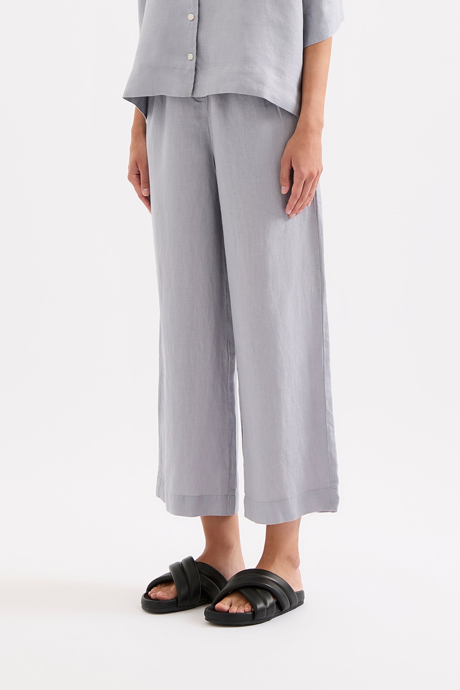 Lounge Linen Crop Pant Storm 