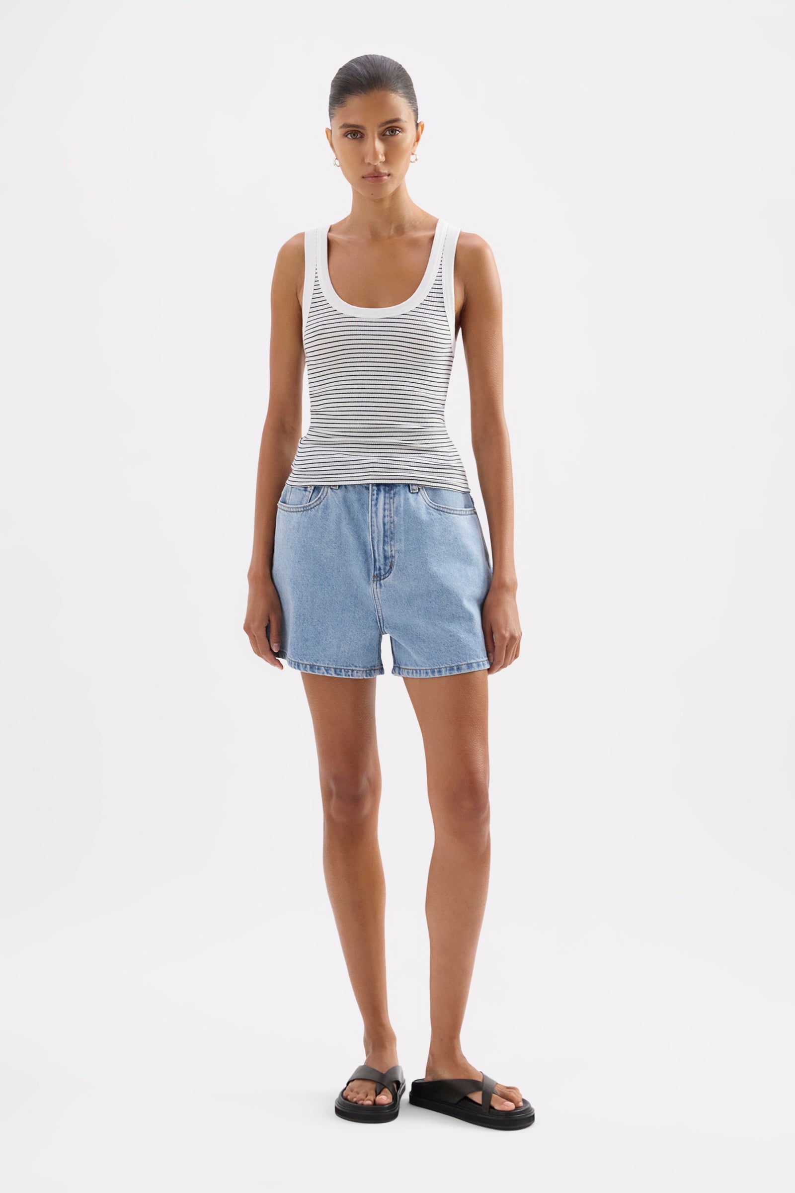 Organic Stripe Rib Singlet Black Stripe 