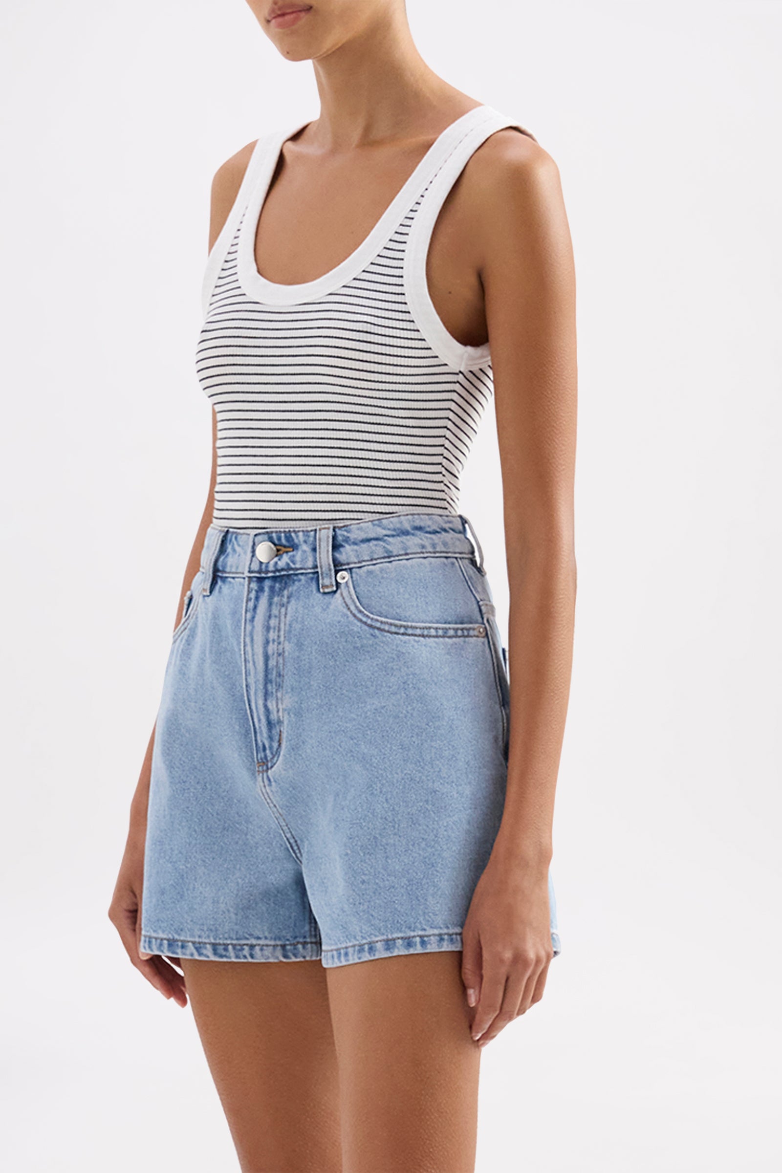 Organic Stripe Rib Singlet Black Stripe 