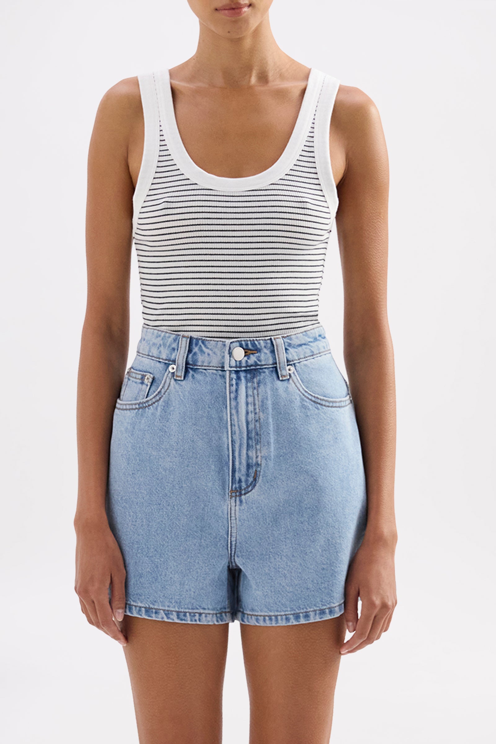 Organic Stripe Rib Singlet Black Stripe 