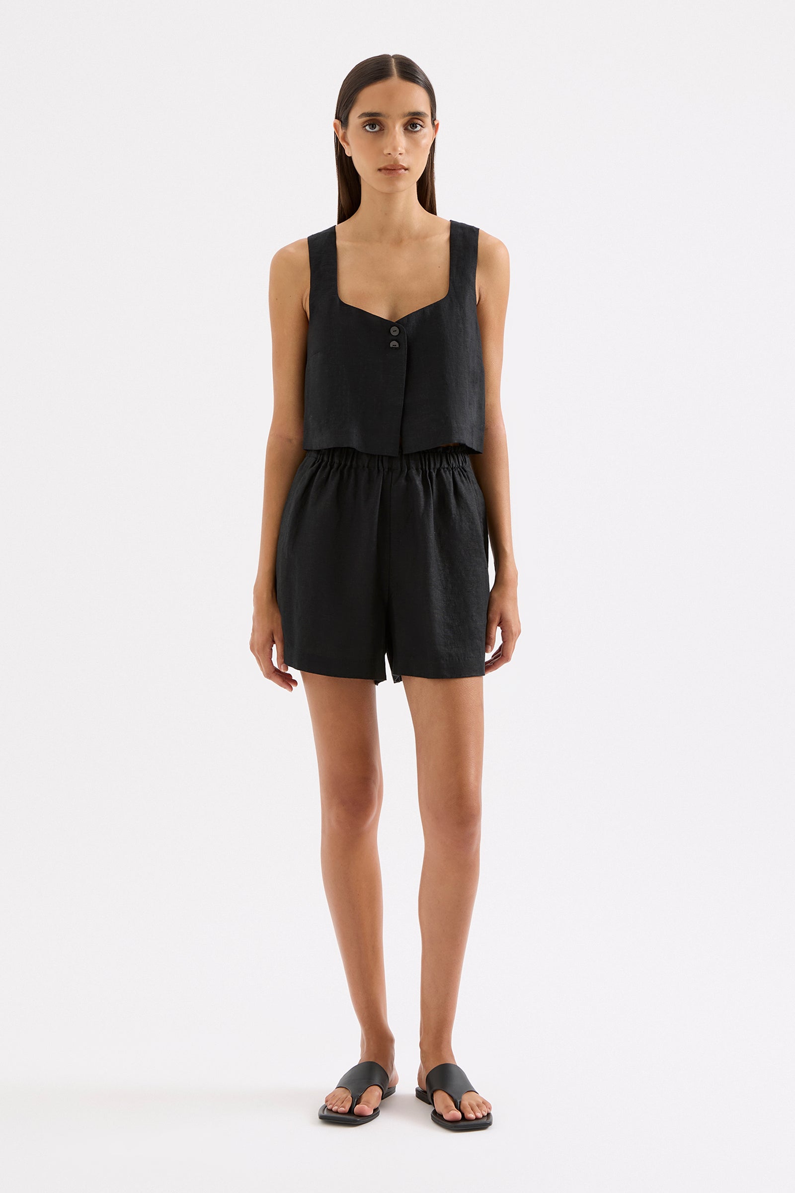 Theo Linen Short Black 