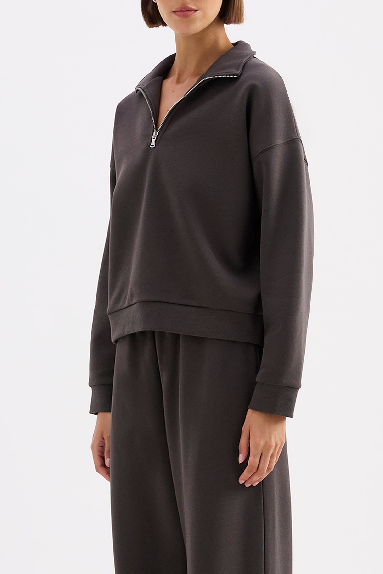 Carter Classic Zip Front Sweat Coal 