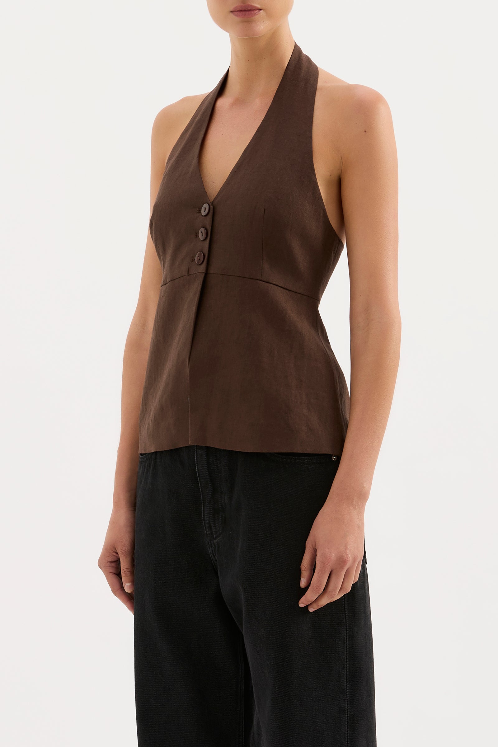 Zayda Linen Vest Chocolate 