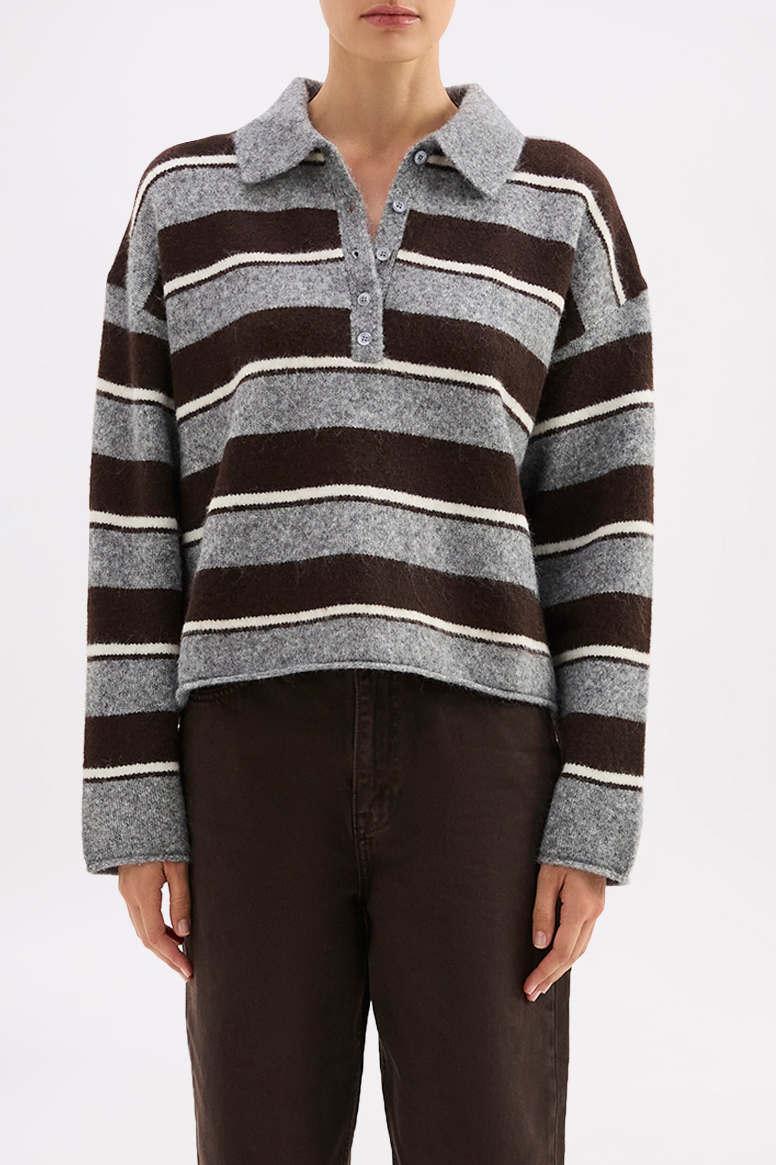 Maia Rugby Knit Charcoal Stripe 