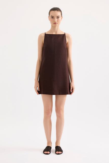 Mia Linen Mini Dress Raisin 