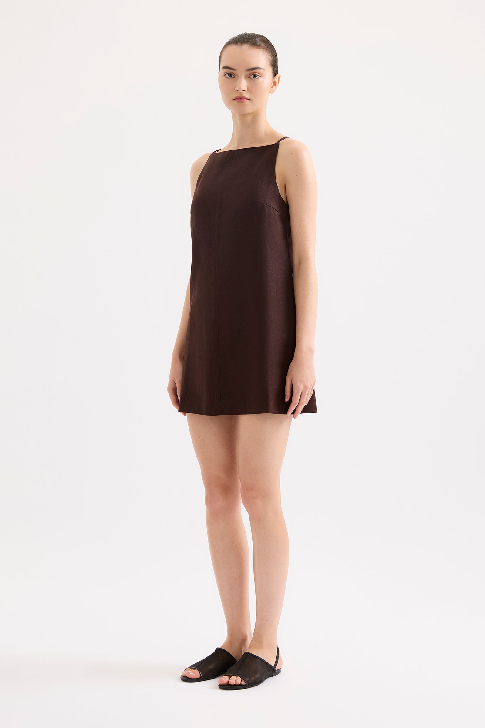 Mia Linen Mini Dress Raisin 