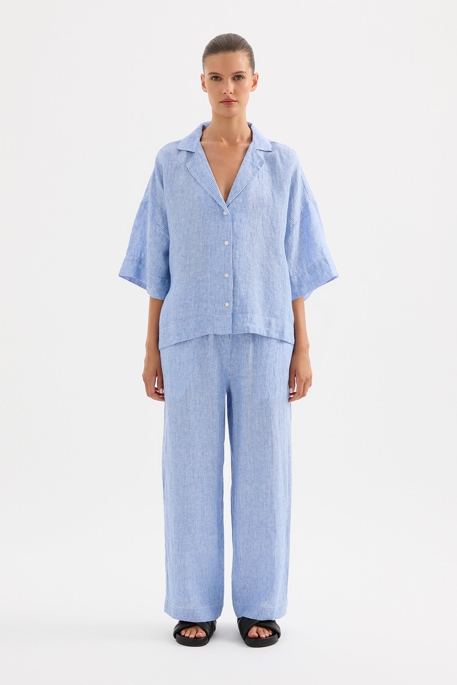 Lounge Stripe Linen Shirt Blue Stripe 