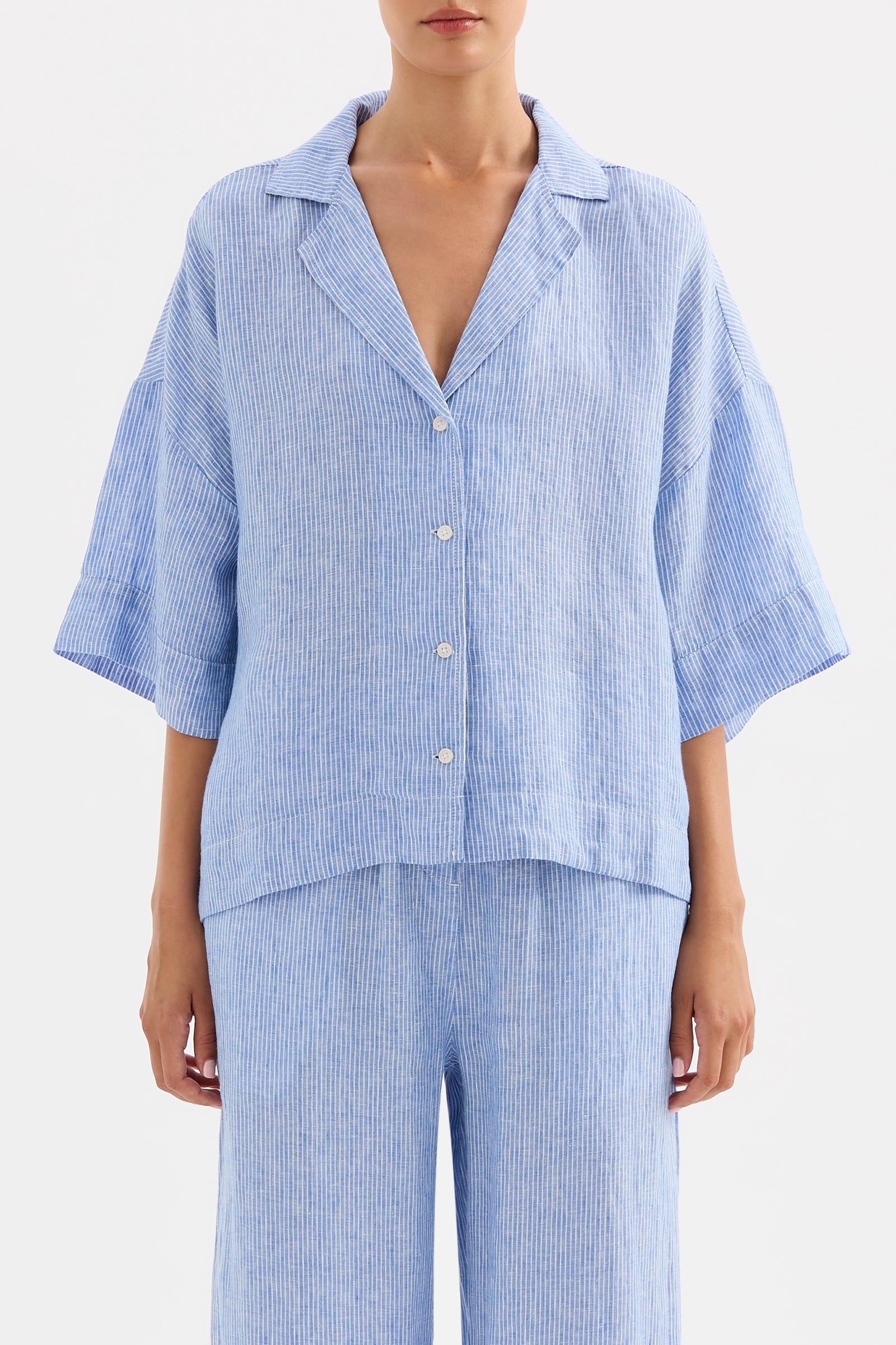 Lounge Stripe Linen Shirt Blue Stripe 