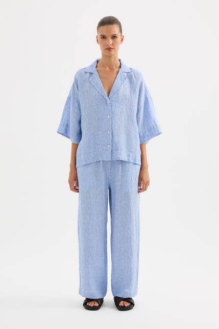 Lounge Stripe Linen Shirt Blue Stripe 