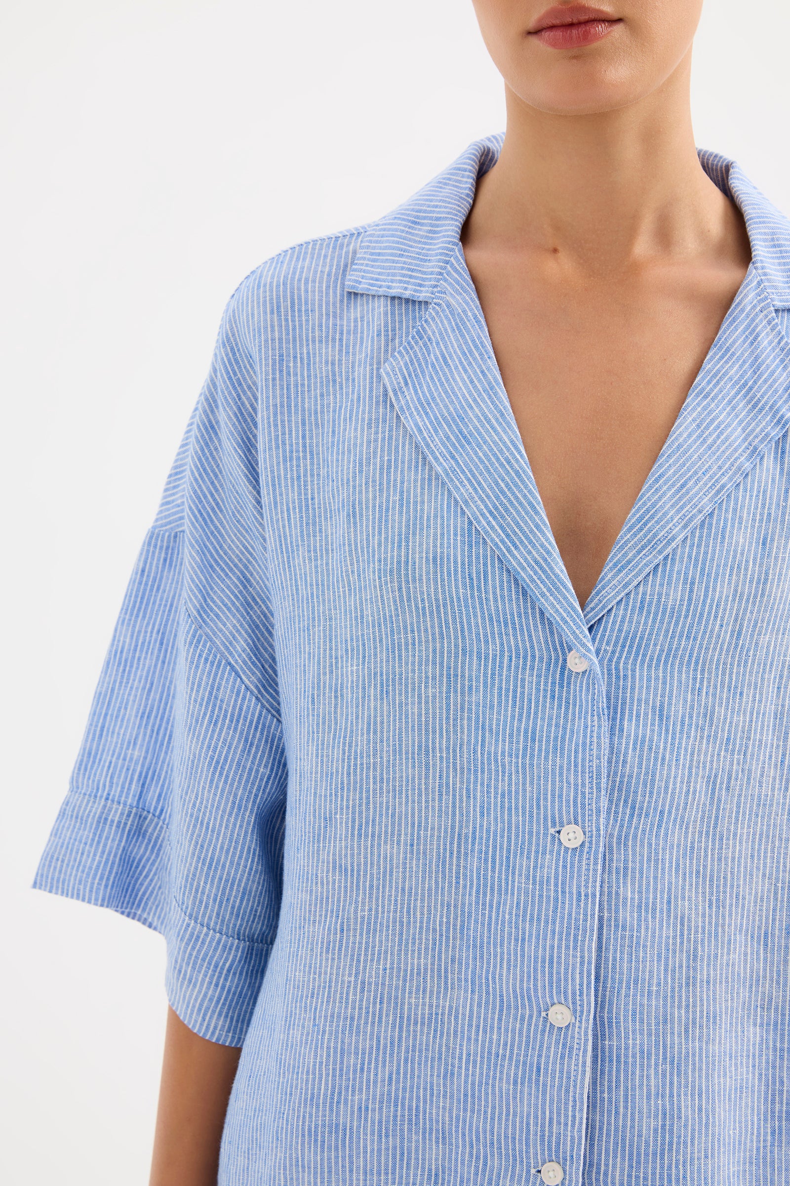 Lounge Stripe Linen Shirt Blue Stripe 