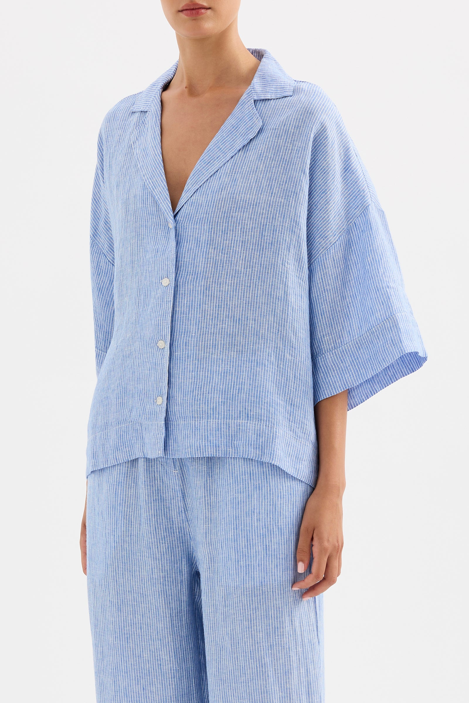 Lounge Stripe Linen Shirt Blue Stripe 