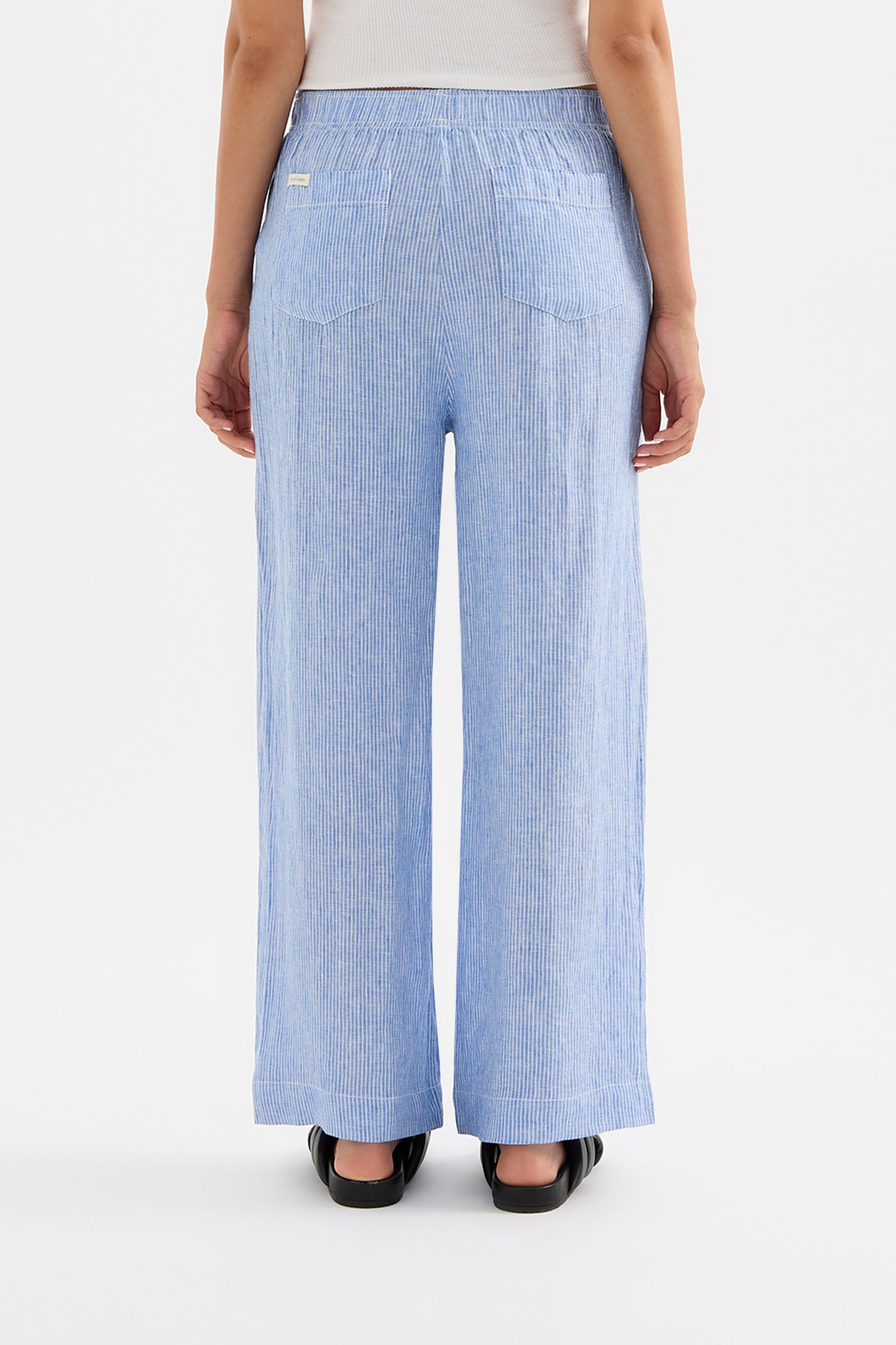 Lounge Stripe Crop Linen Pant Blue Stripe 