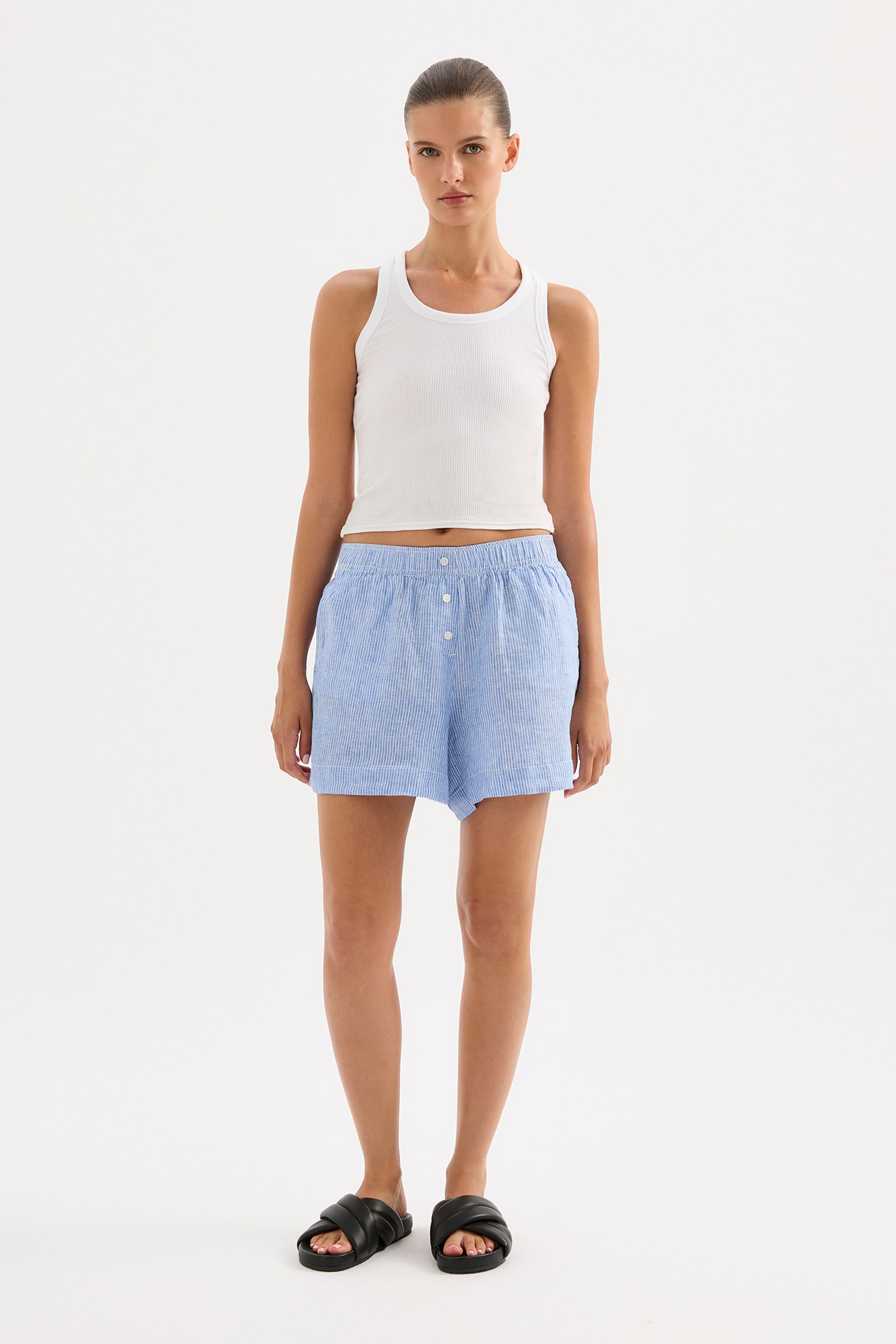 Lounge Stripe Linen Short Blue Stripe 