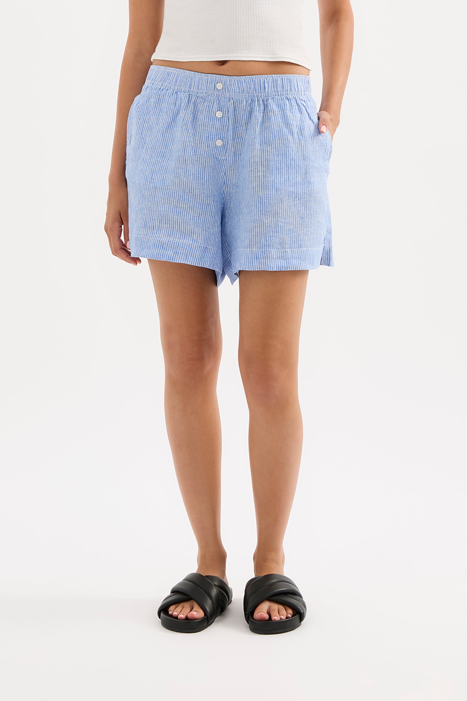 Lounge Stripe Linen Short Blue Stripe 
