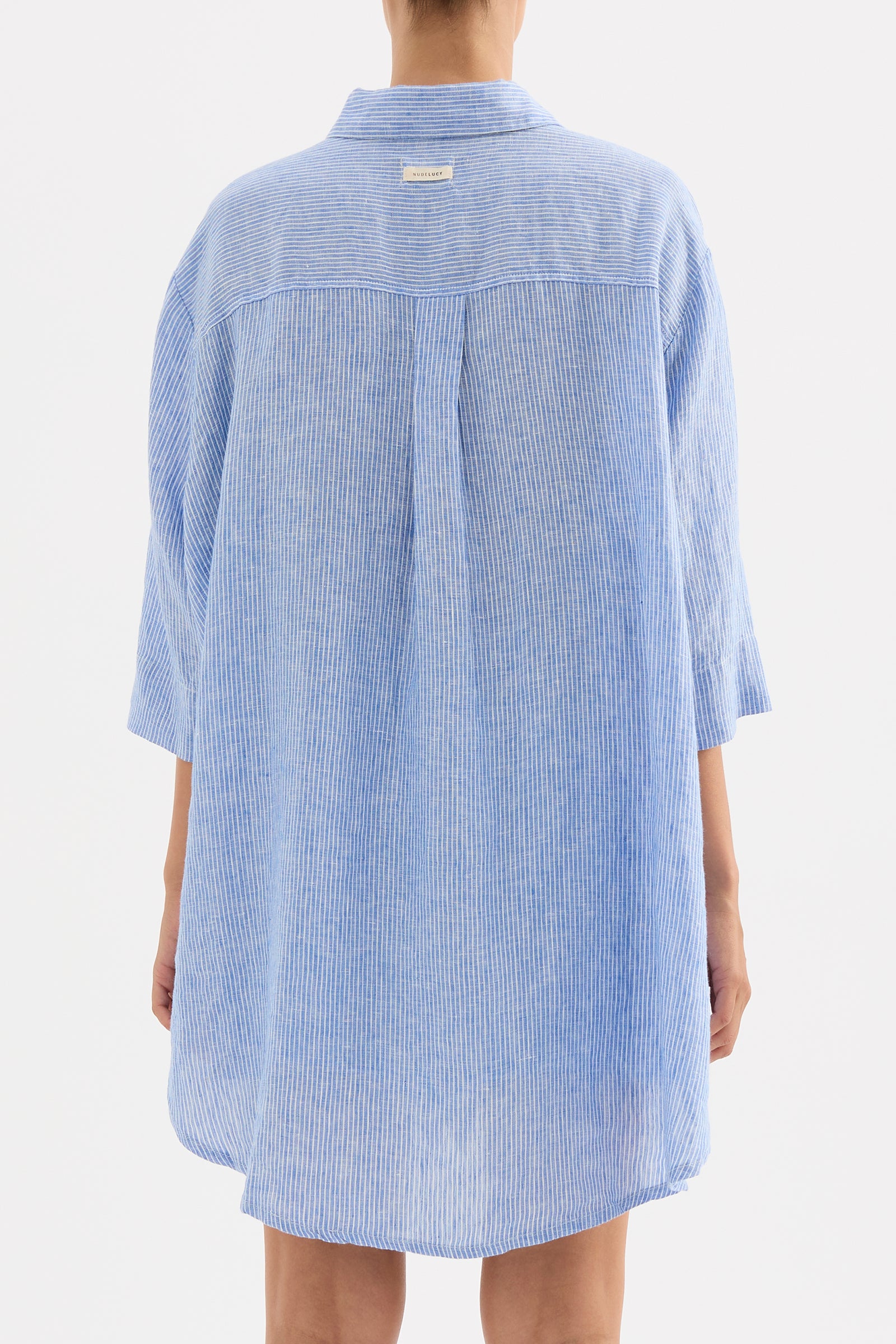 Lounge Stripe Linen Long Shirt Blue Stripe 
