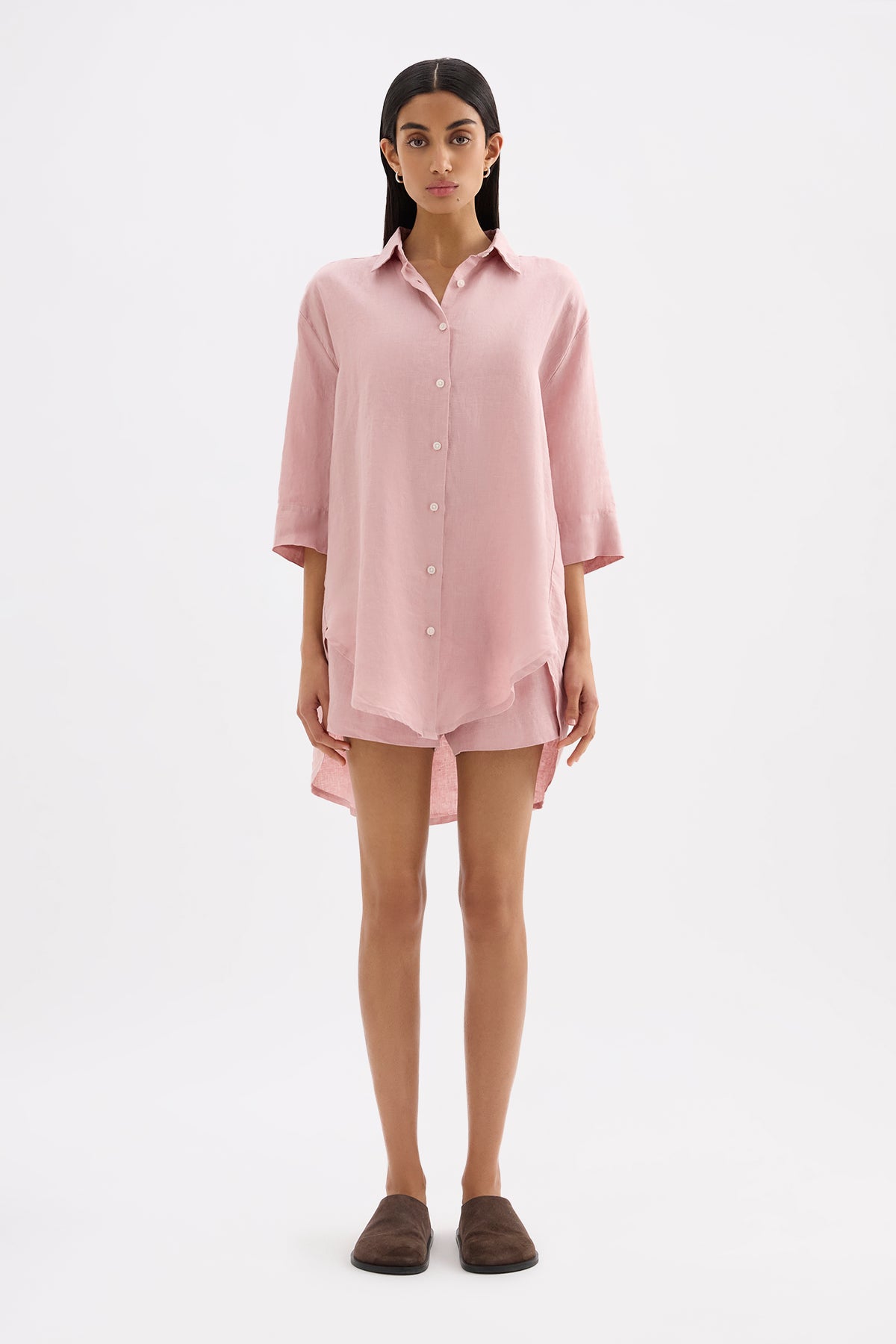Lounge Linen Longline Shirt & Short Set 