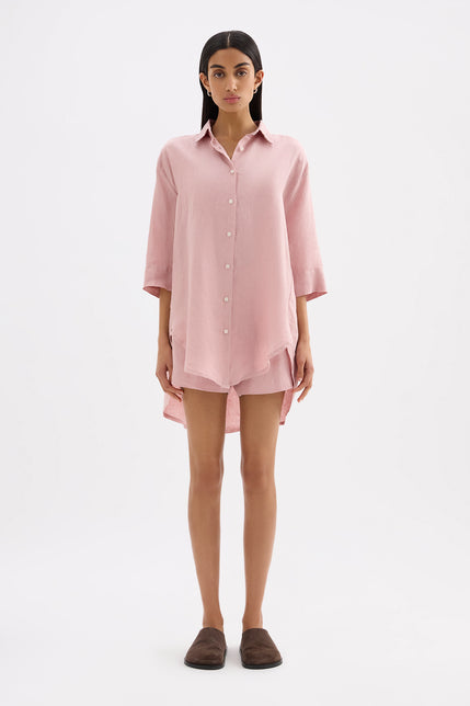 Lounge Linen Longline Shirt & Short Set 