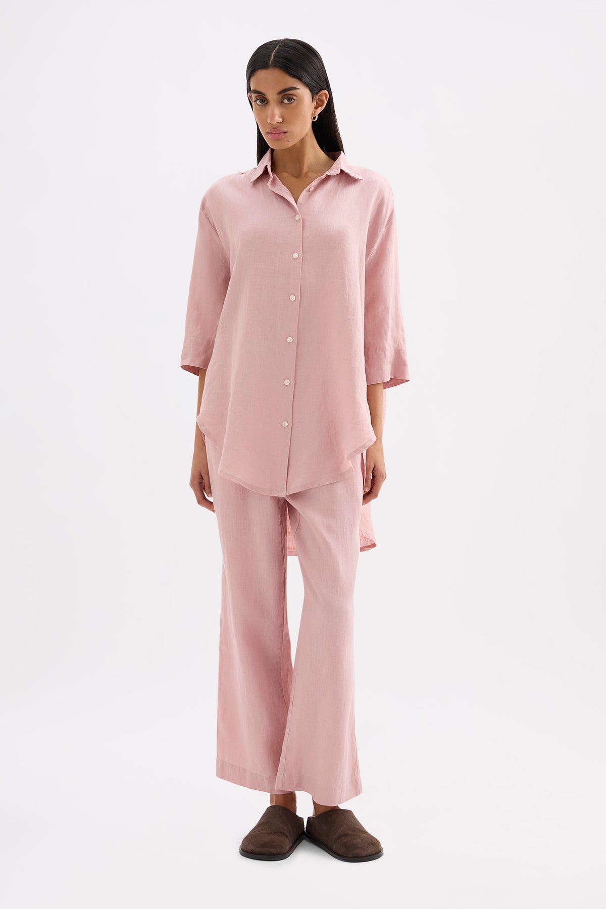 Lounge Linen Longline Shirt & Crop Pant Set 