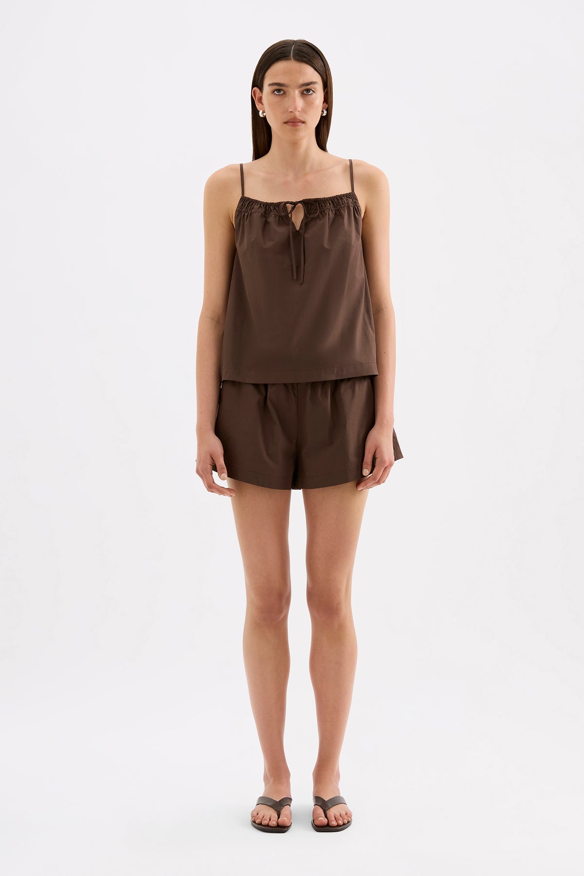 Cerie Poplin Top Chocolate 