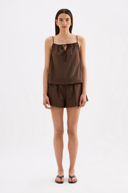 Cerie Poplin Top Chocolate 