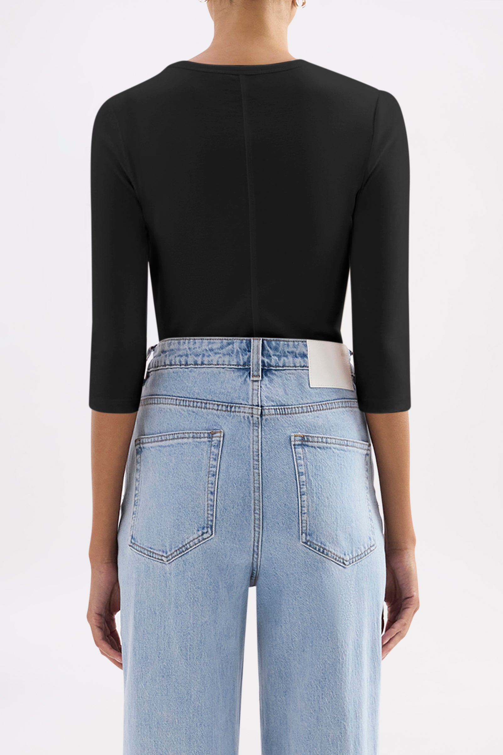V Neck Baby 3/4 Top Black 
