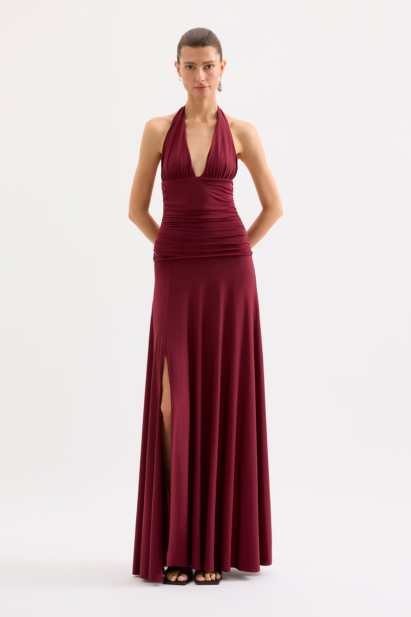 Safiya Halter Dress Wine 