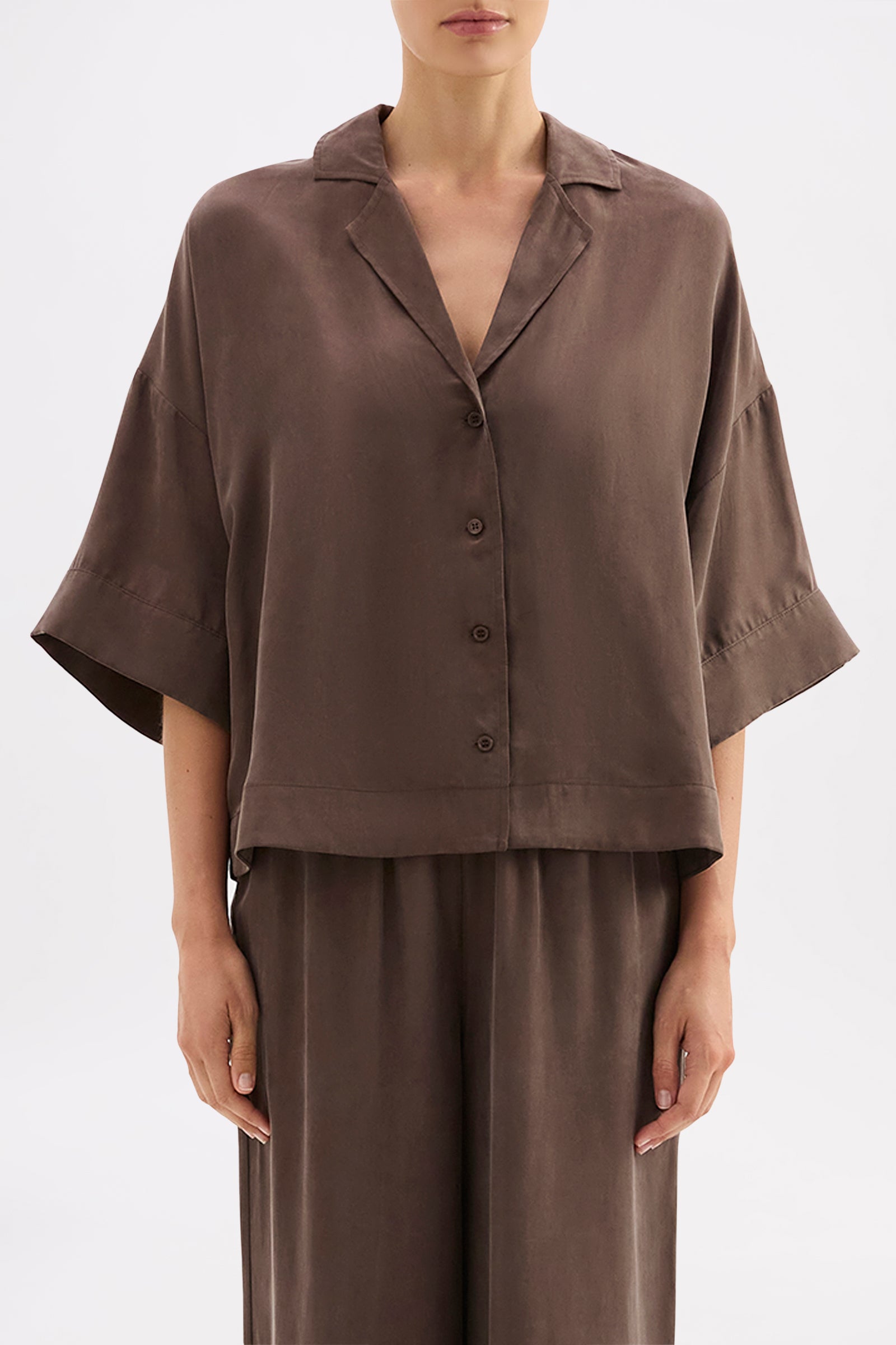 Rika Ss Cupro Shirt Walnut 