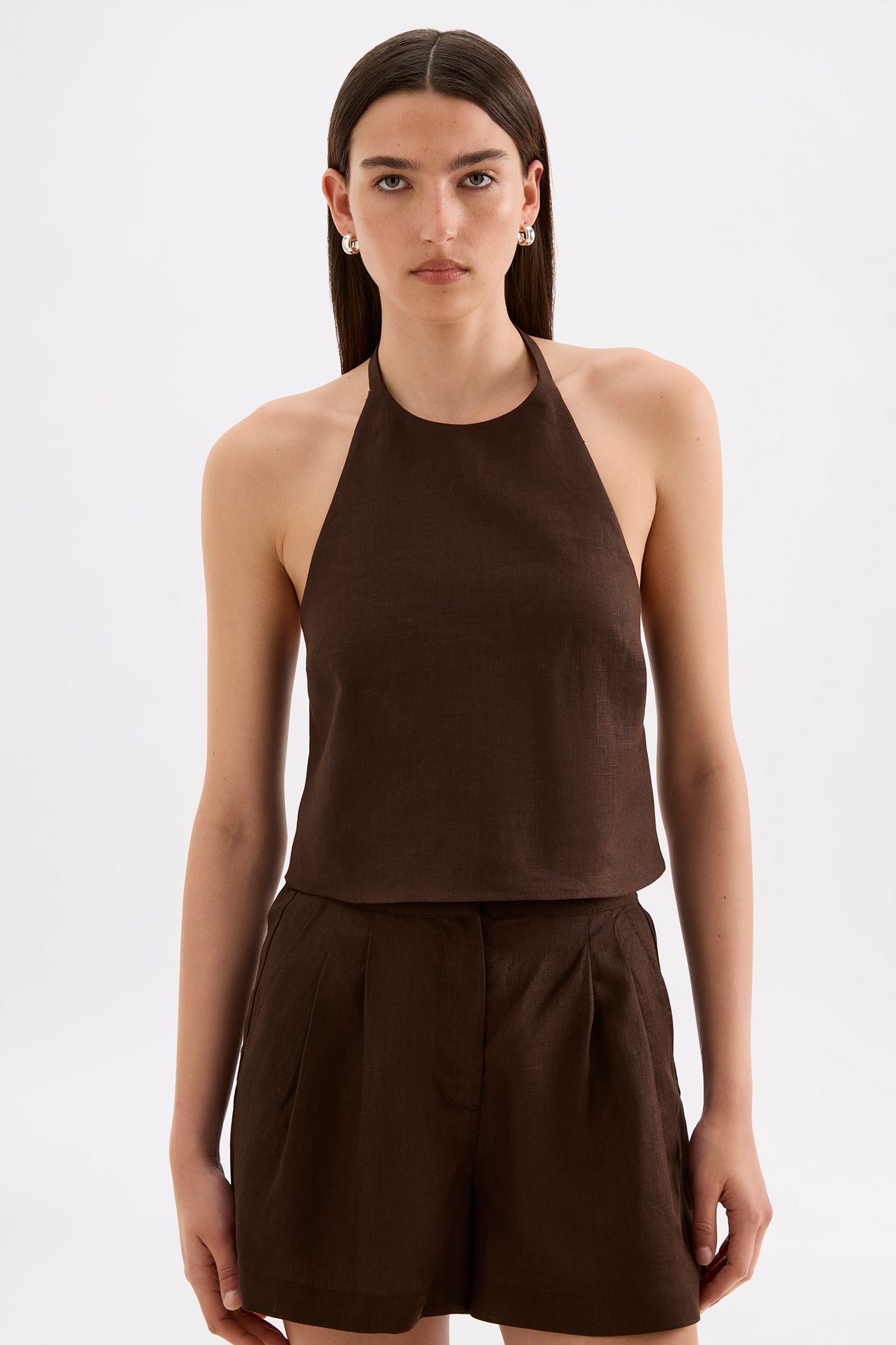 Riya Linen Top Chocolate 