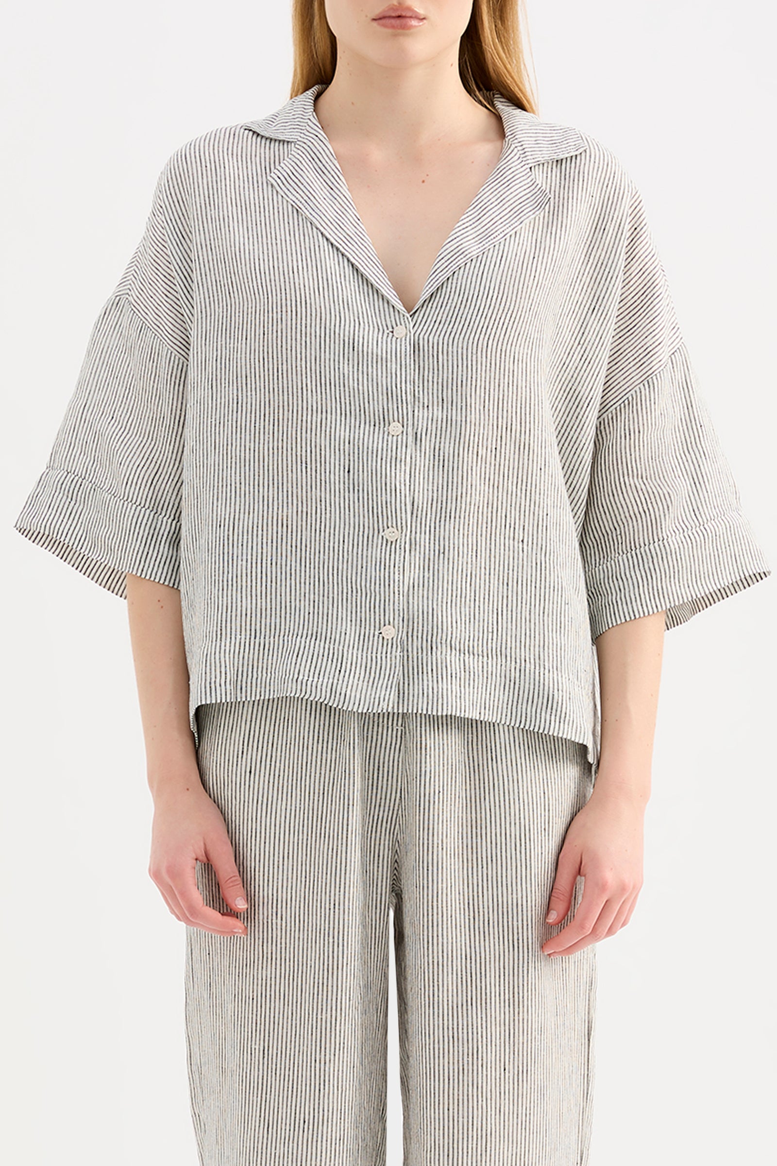 Lounge Stripe Linen Shirt Pinstripe 