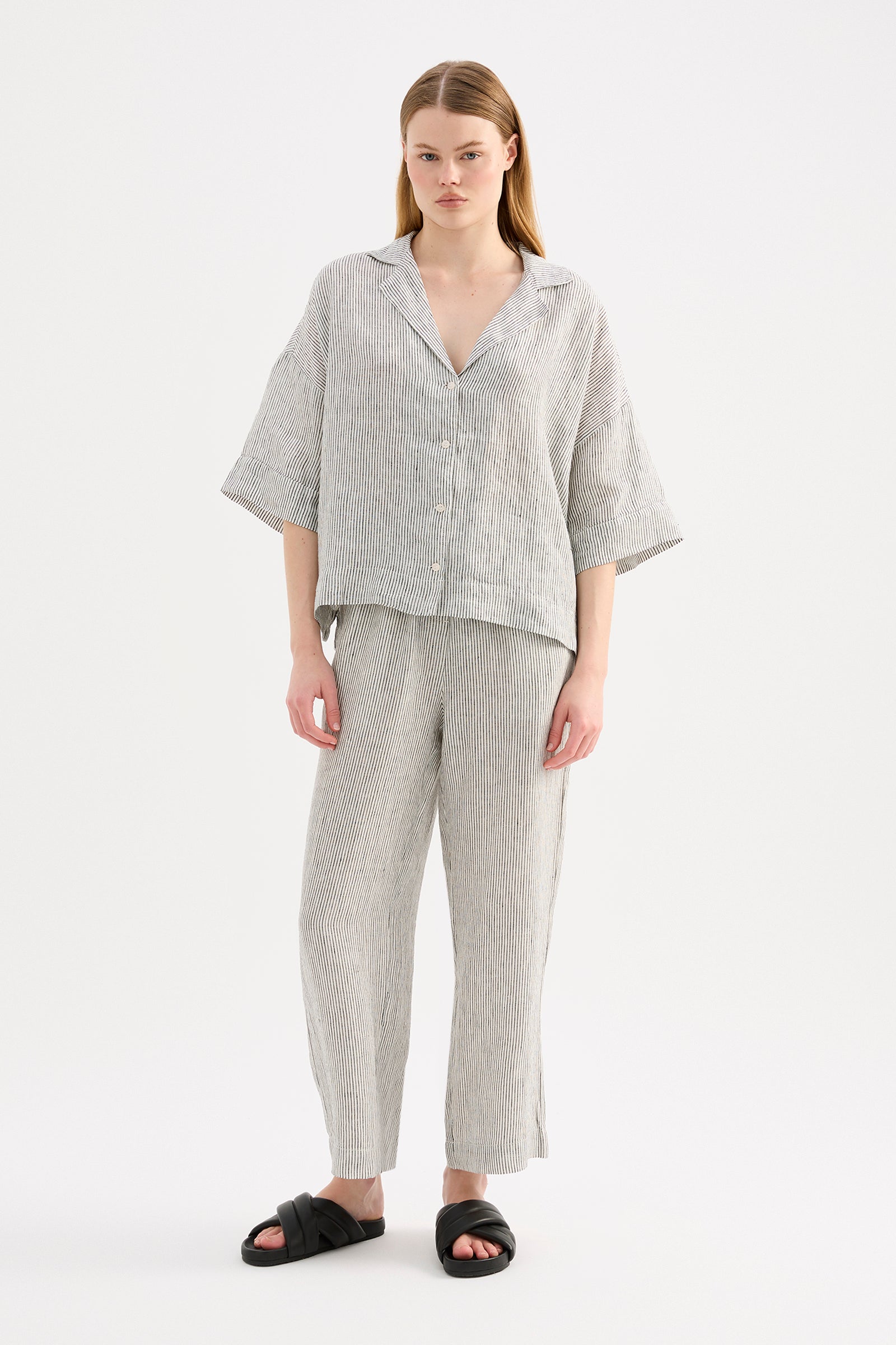 Lounge Stripe Linen Shirt Pinstripe 