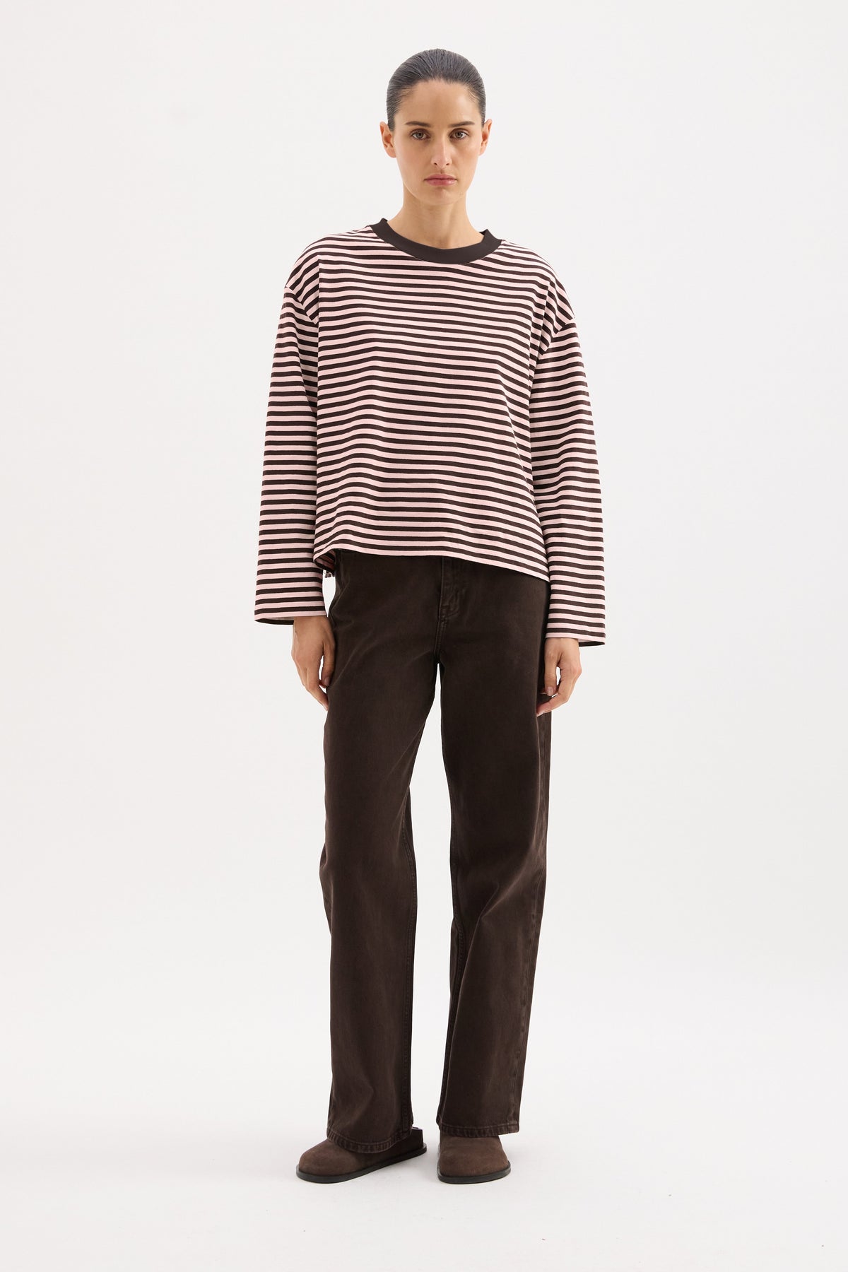 Organic Stripe Ls Tee Blush Stripe 