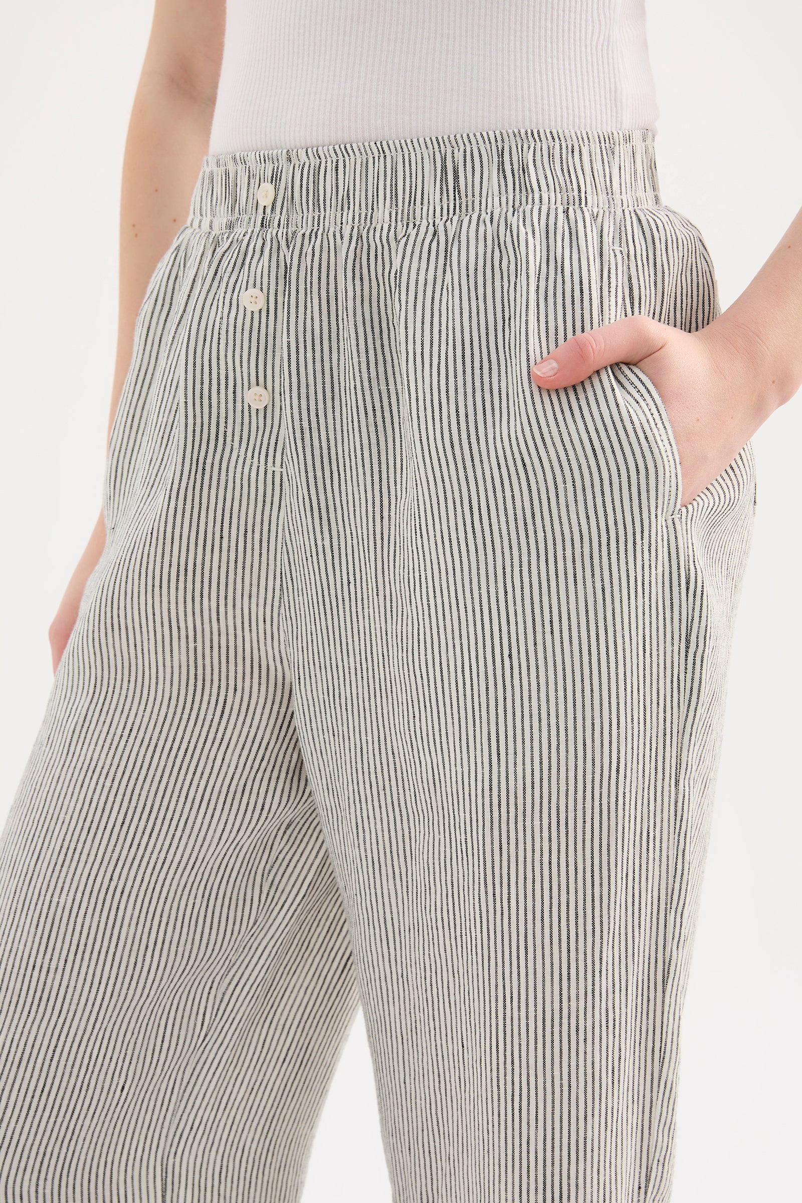 Lounge Stripe Linen Shirt & Crop Pant Set 
