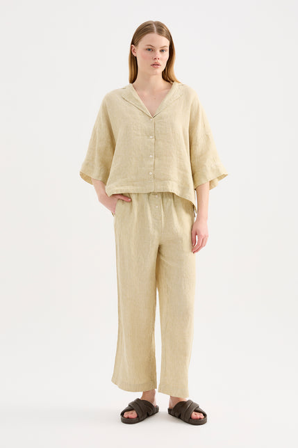 Lounge Stripe Linen Shirt Moss Stripe 