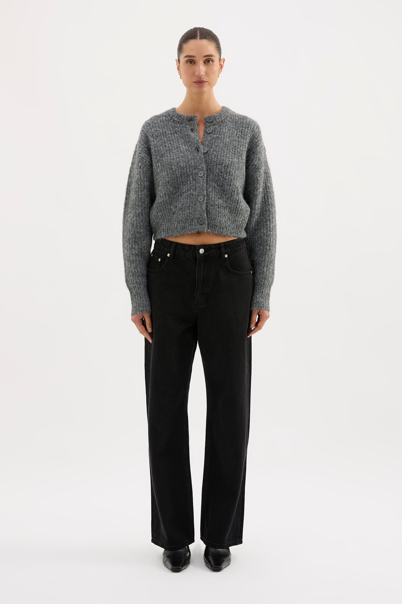 Nixon Cropped Cardigan Charcoal 
