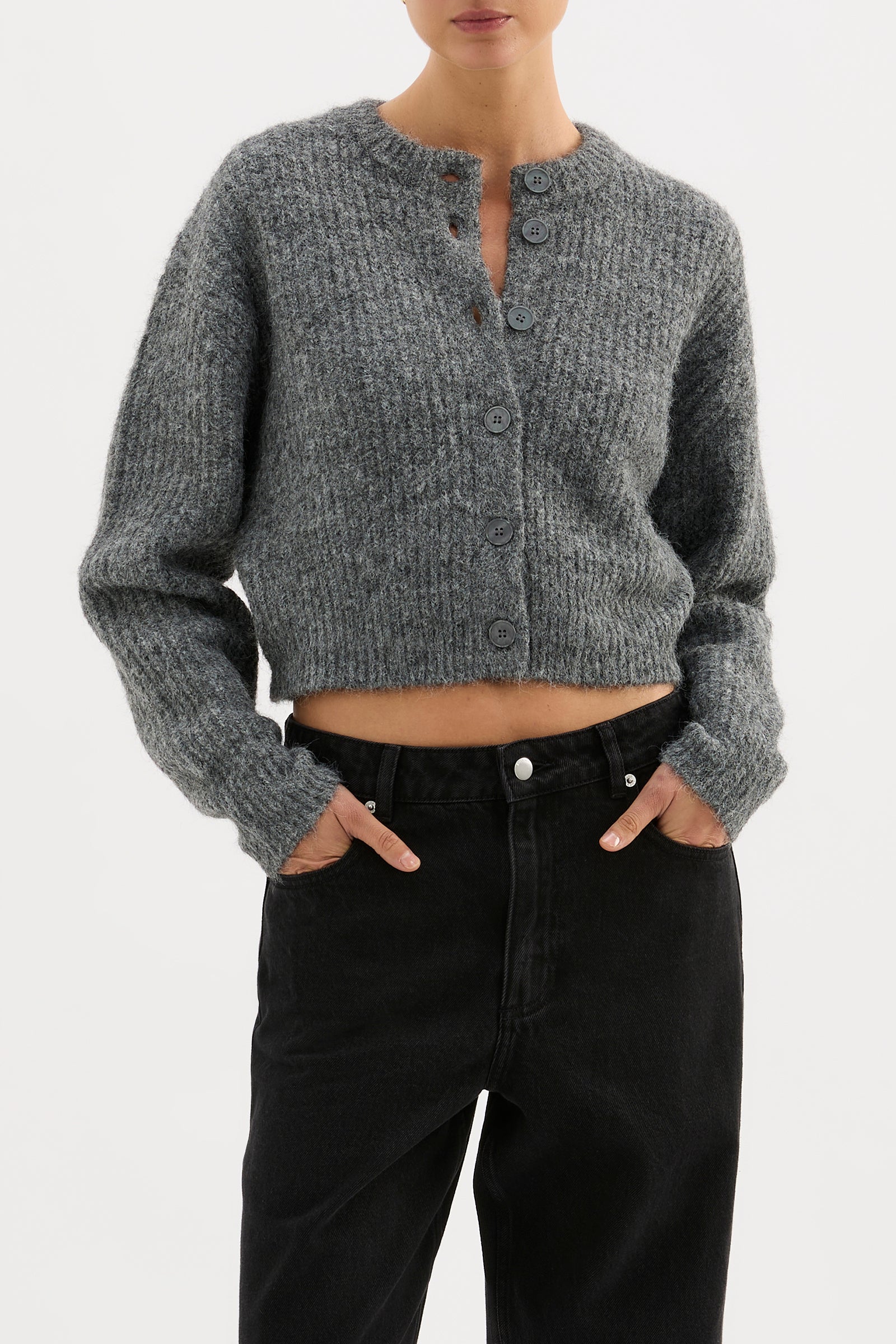 Nixon Cropped Cardigan Charcoal 