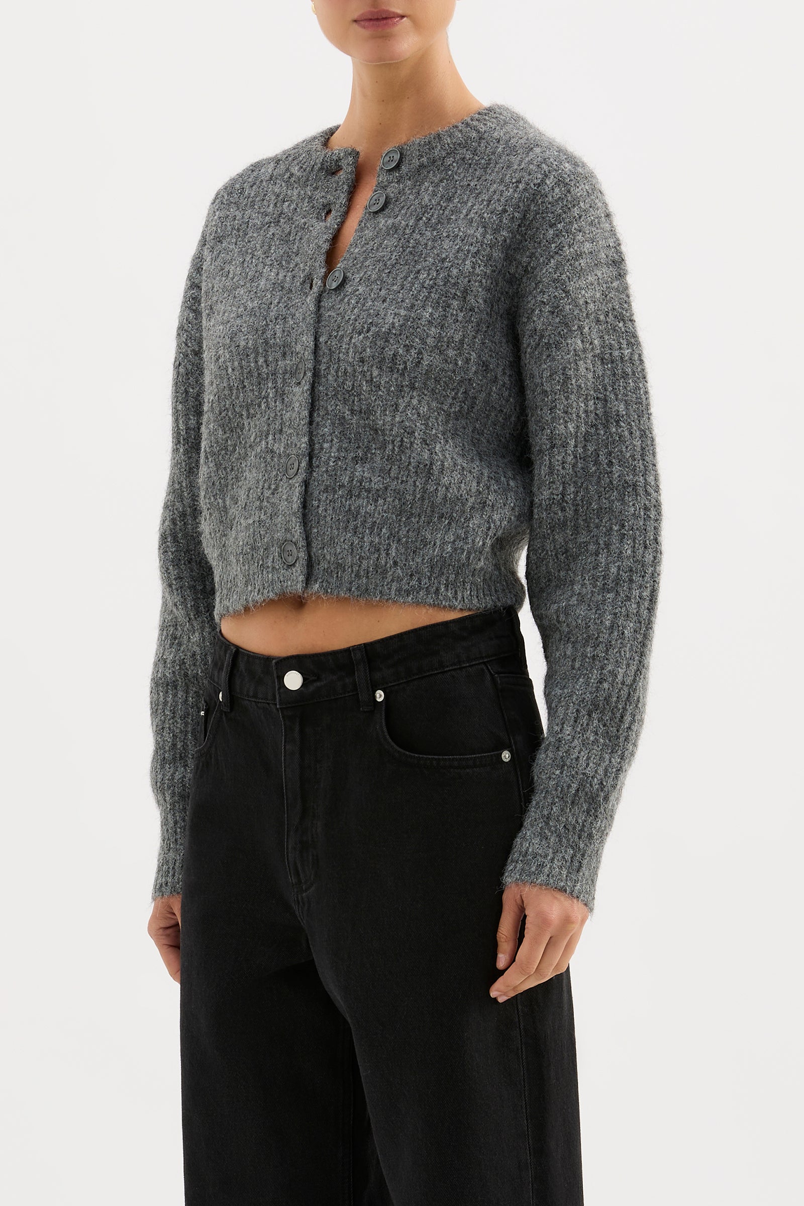Nixon Cropped Cardigan Charcoal 