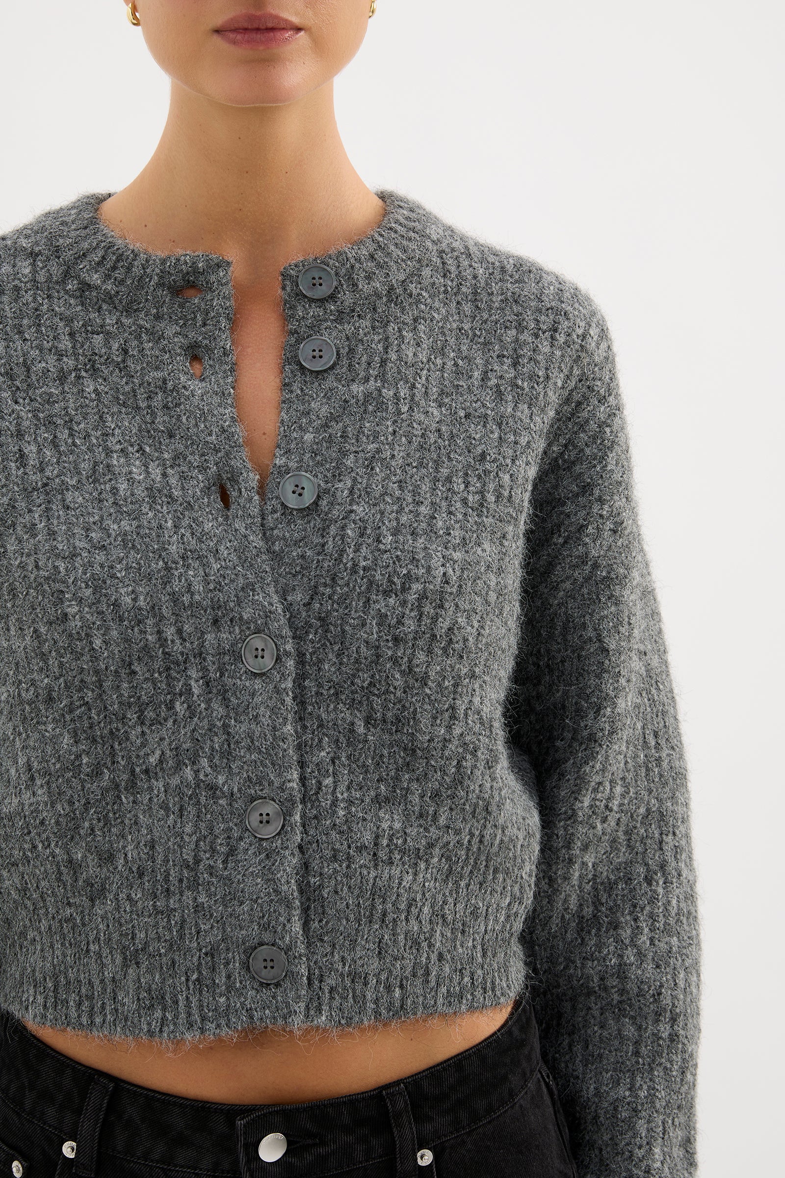 Nixon Cropped Cardigan Charcoal 