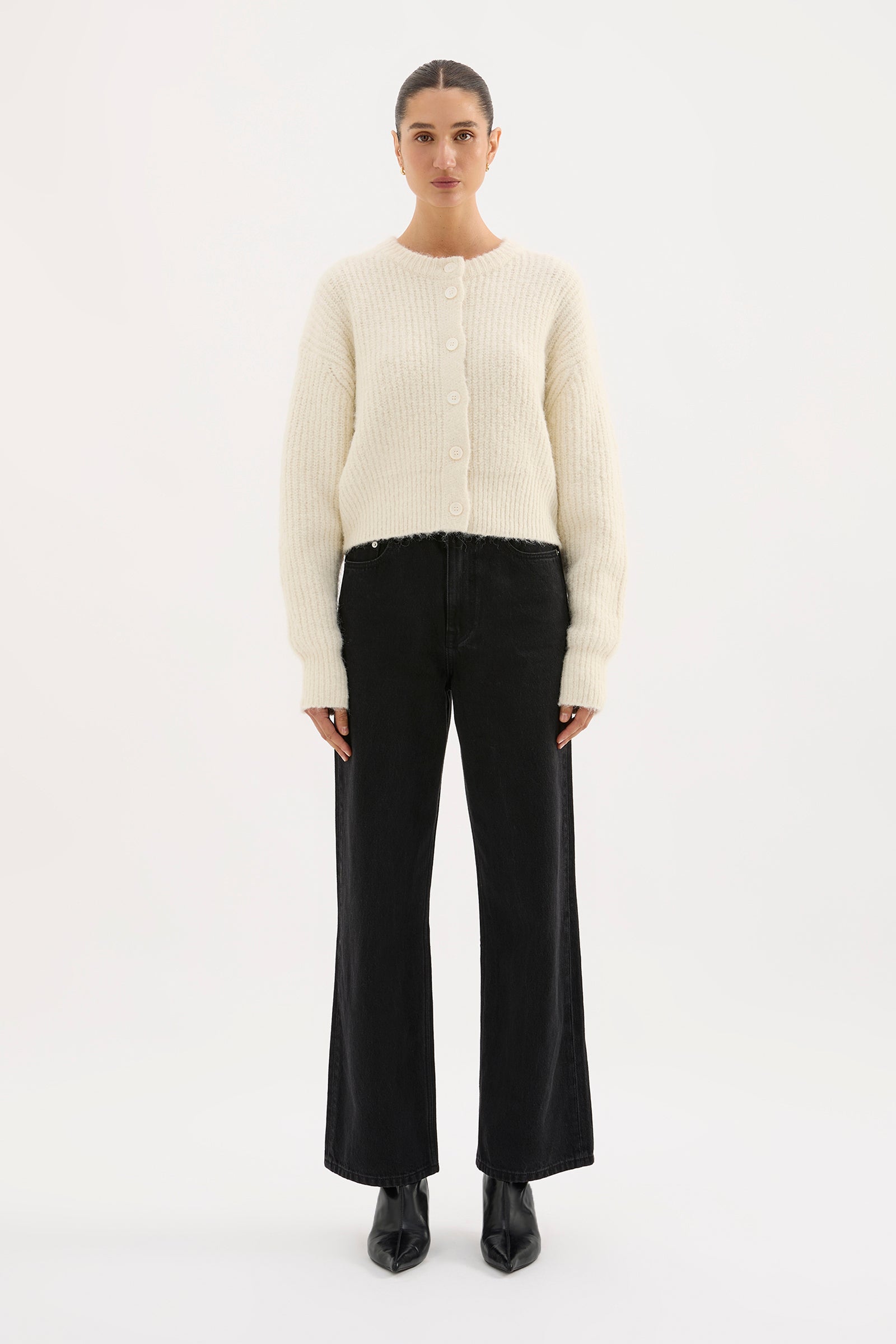 Nixon Cropped Cardigan Ivory 