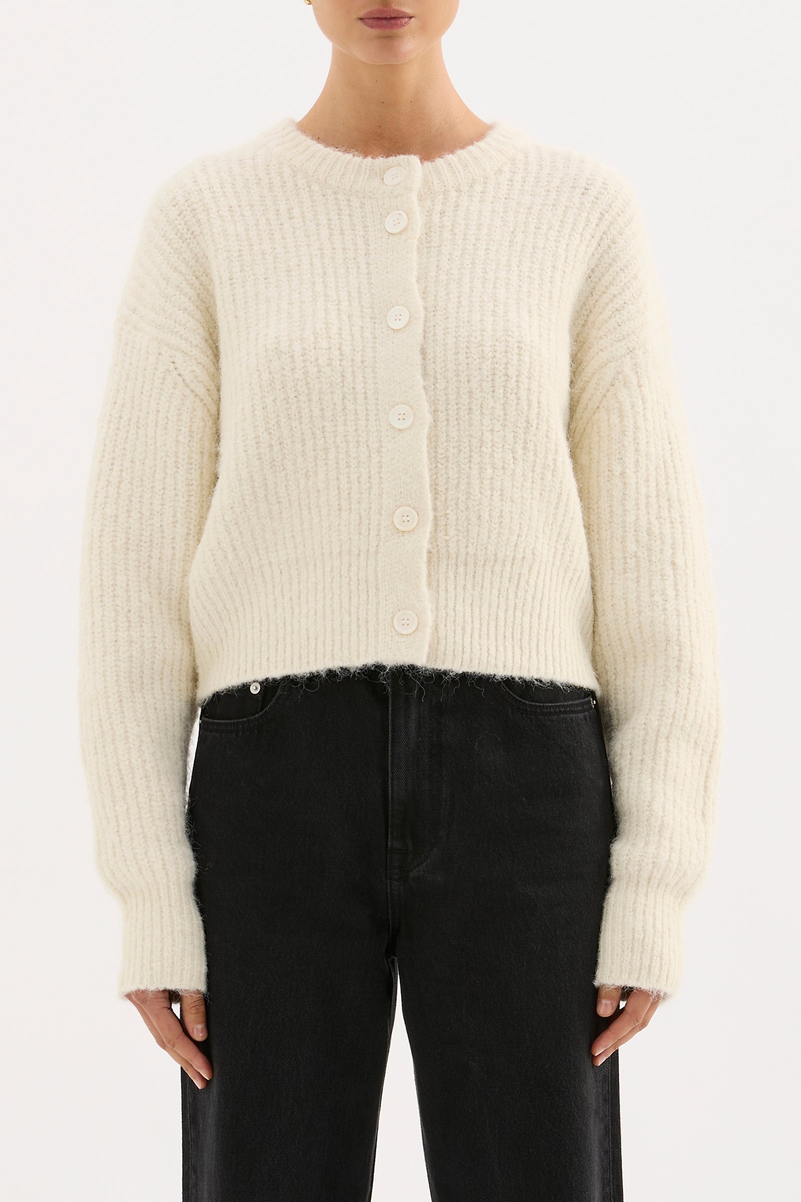 Nixon Cropped Cardigan Ivory 