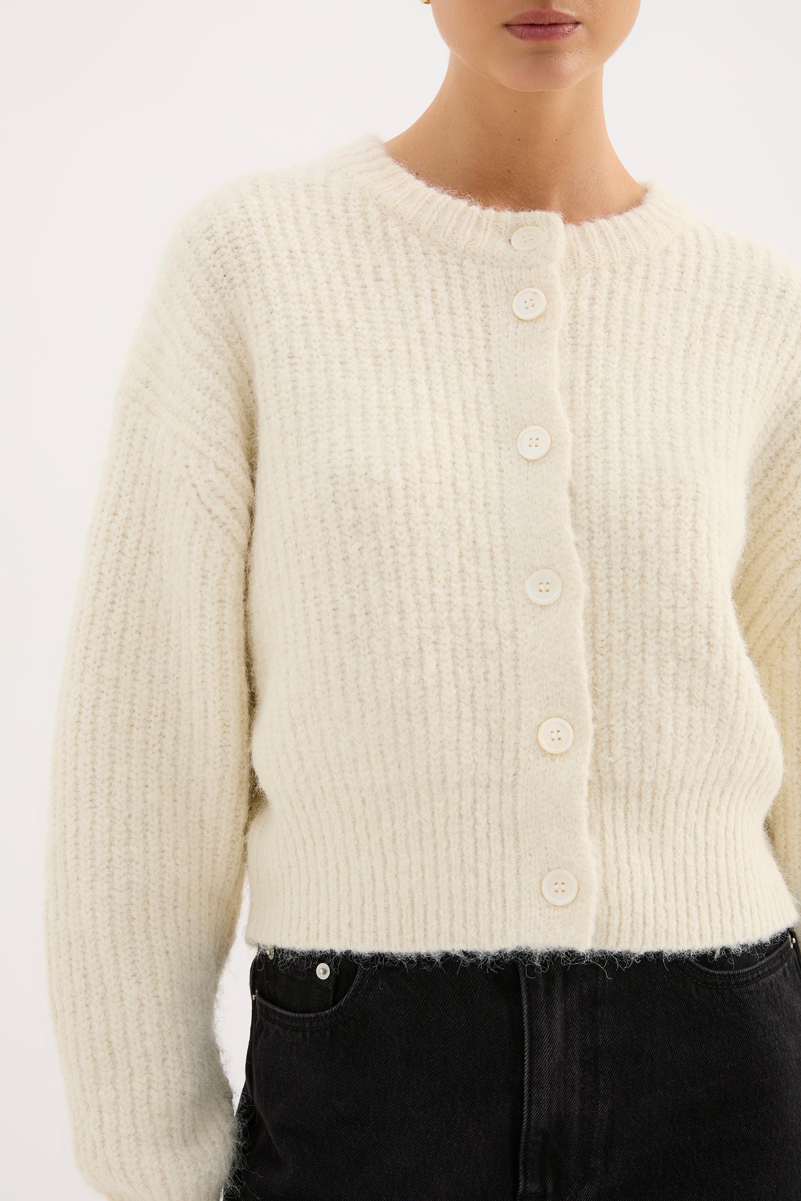 Nixon Cropped Cardigan Ivory 