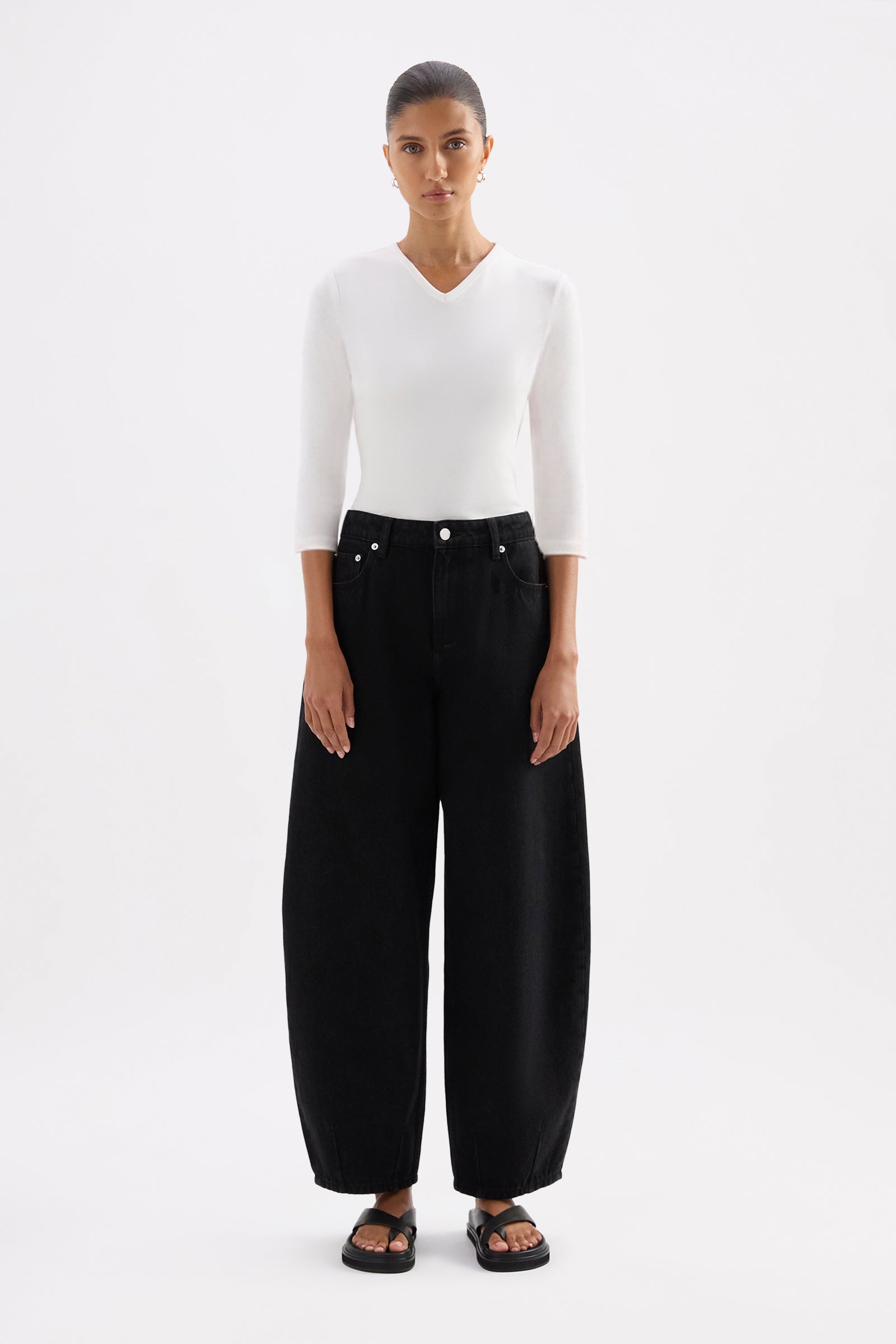 V Neck Baby 3/4 Top White 