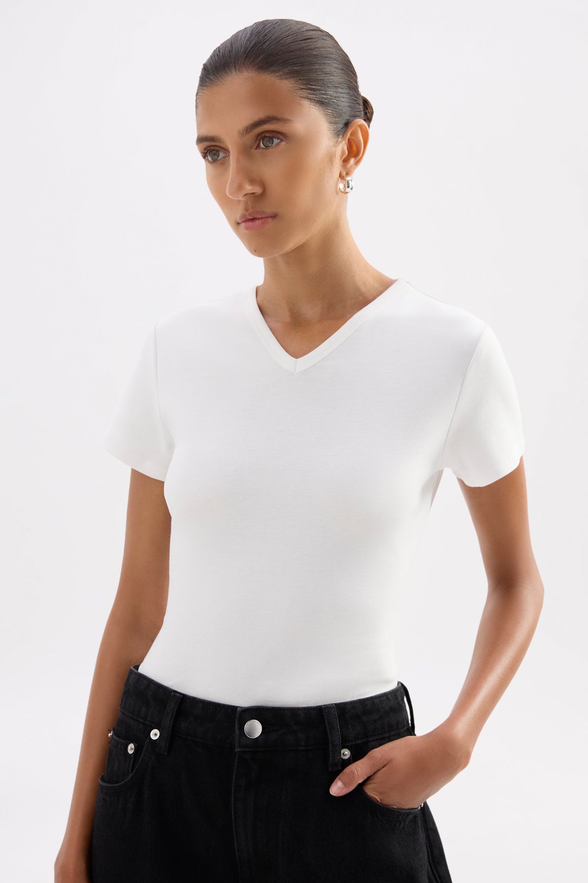 V Neck Baby Tee White 
