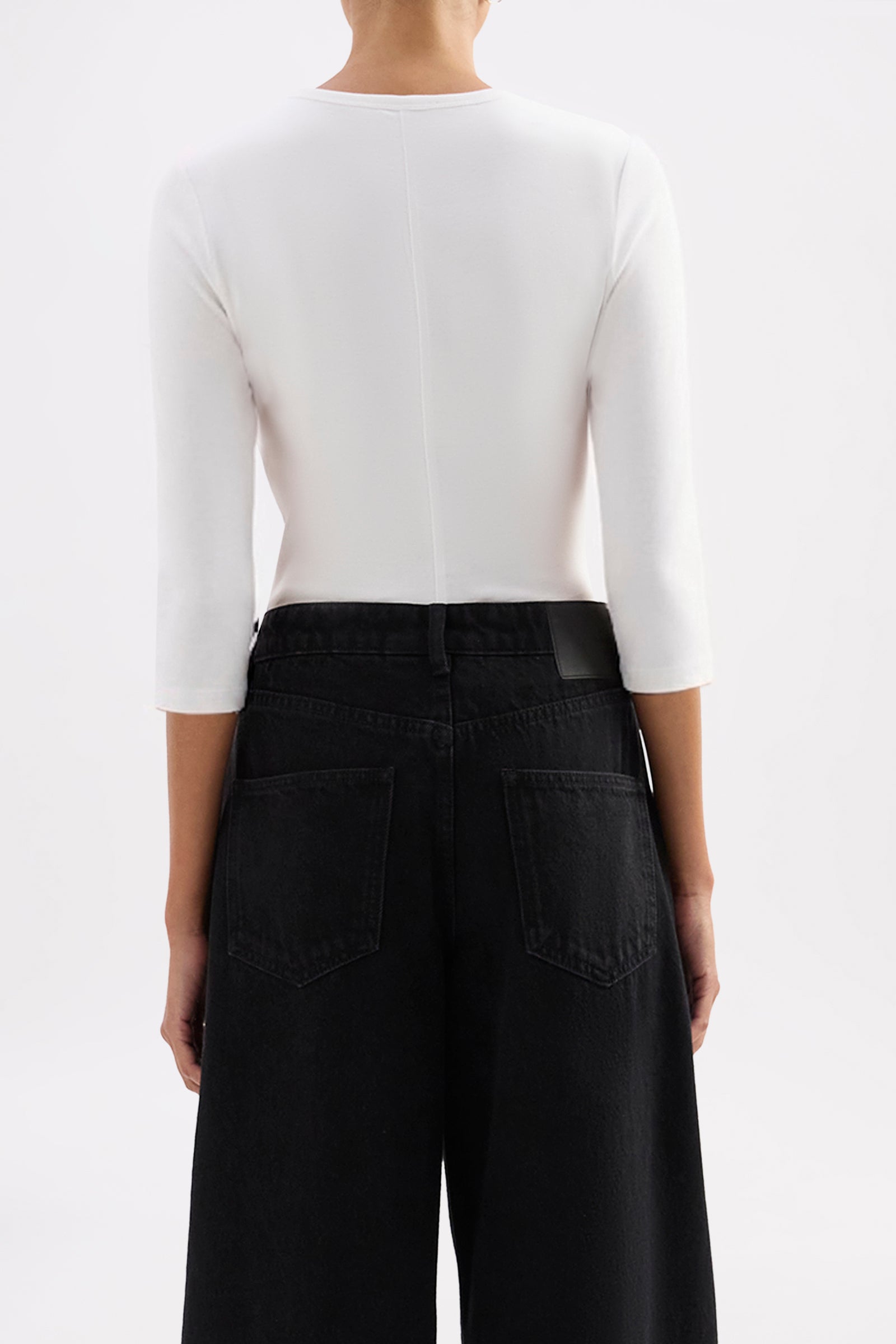 V Neck Baby 3/4 Top White 