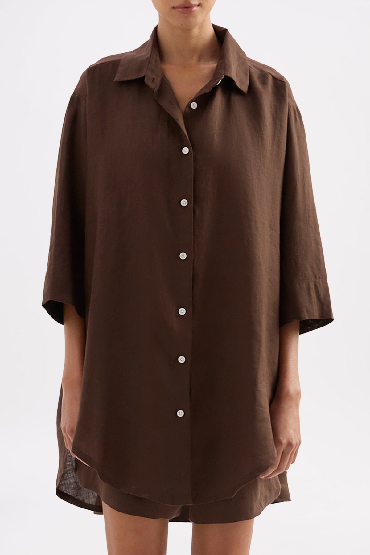 Lounge Linen Longline Shirt & Short Set 