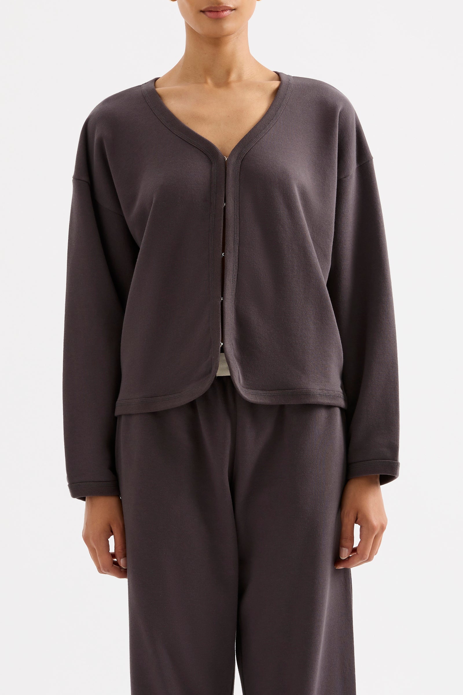 Lounge Fleece Cardigan Coal 