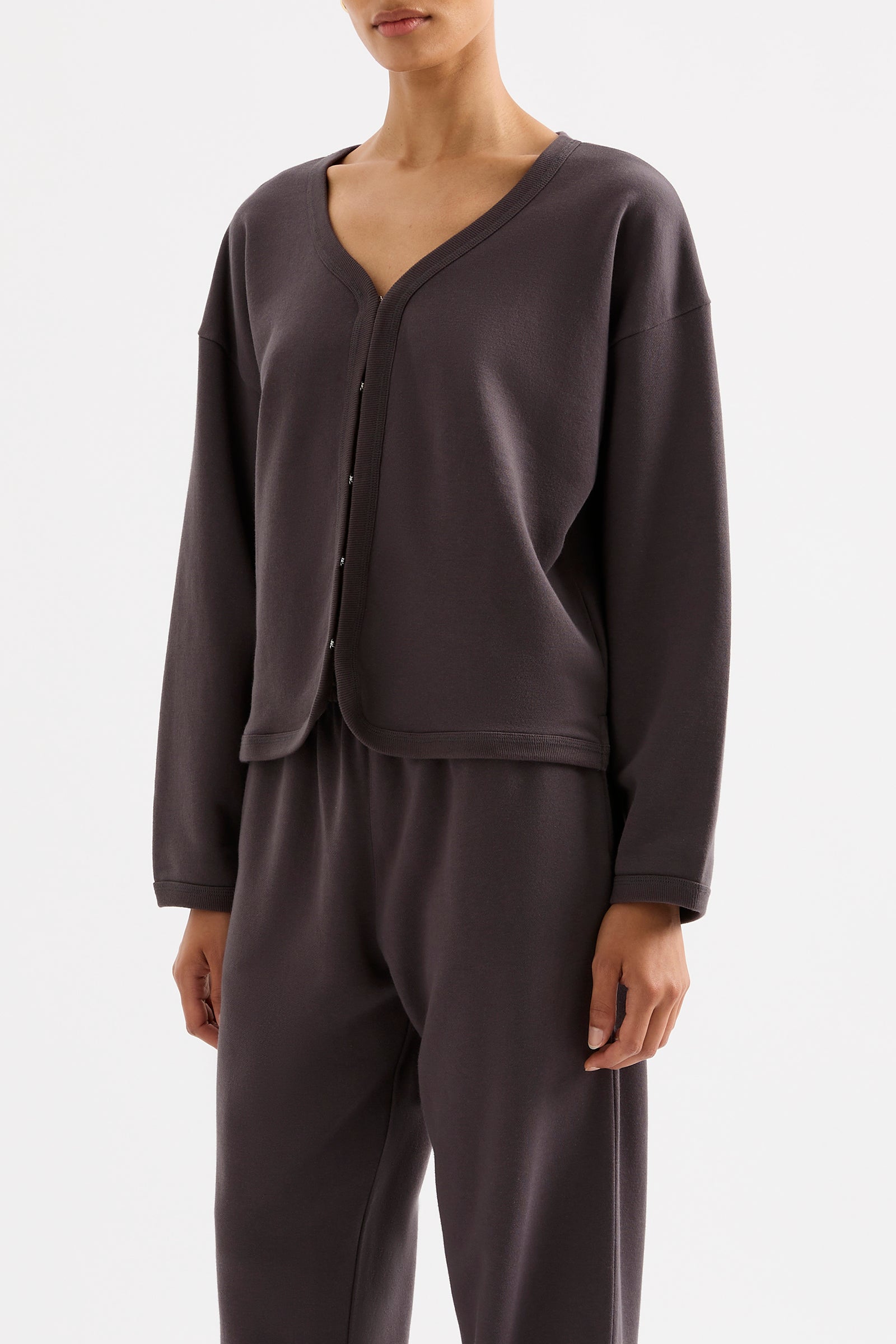 Lounge Fleece Cardigan Coal 