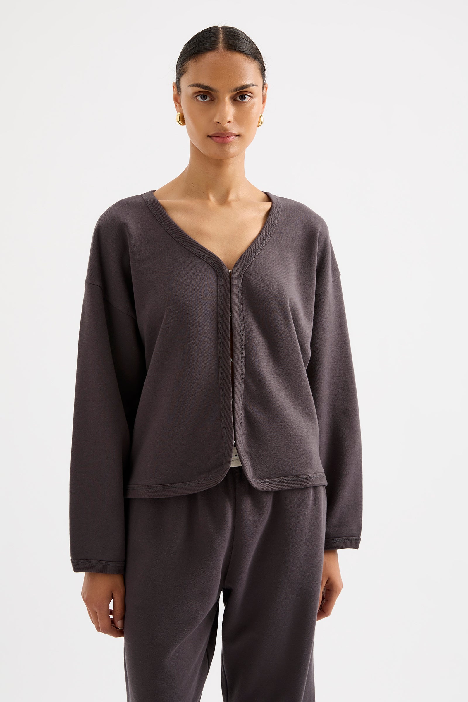 Lounge Fleece Cardigan Coal 