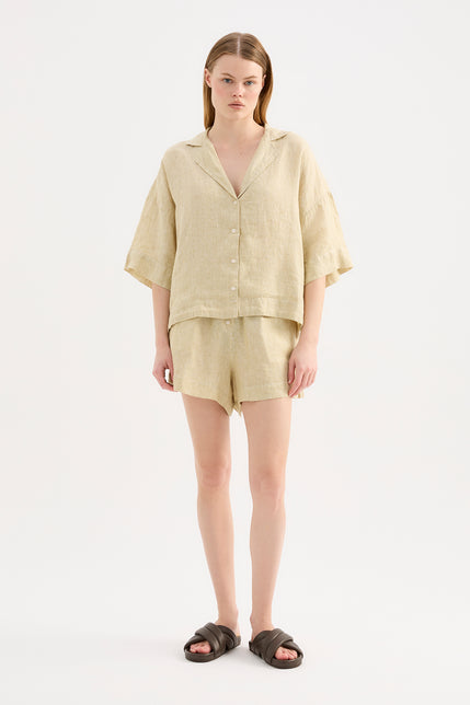 Lounge Stripe Linen Short Moss Stripe 