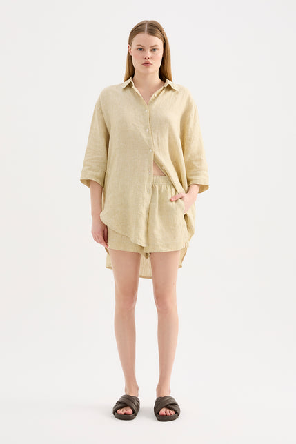 Lounge Stripe Linen Longline Shirt & Short Set 